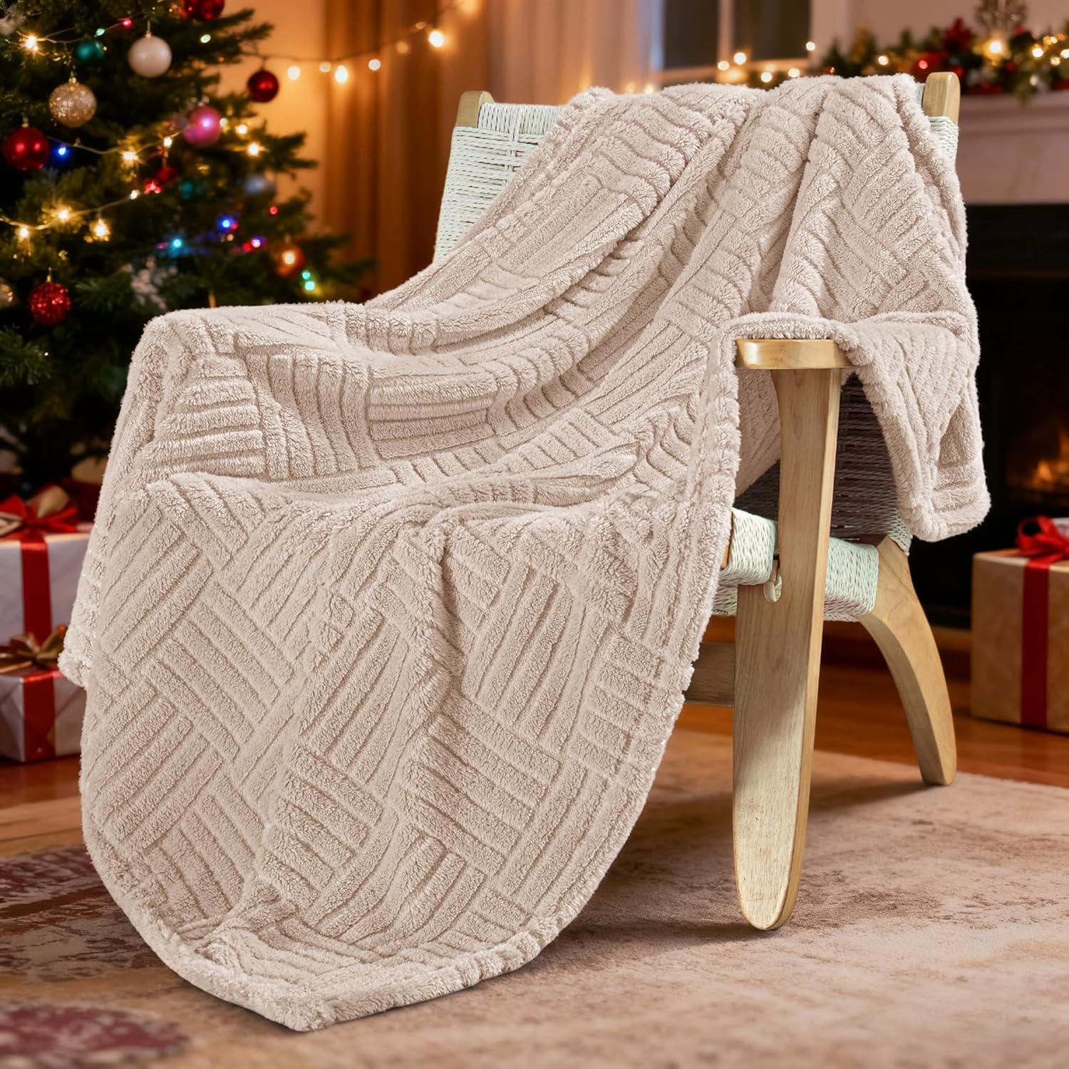 Whale Flotilla Fluffy Fleece Throw Blanket for Couch, Bed, Sofa, Fuzzy Soft Cozy Exquisite Blankets with Decorative Jacquard Pattern for All Season, Warm but Lightweight, 50x60 Inch, Camel