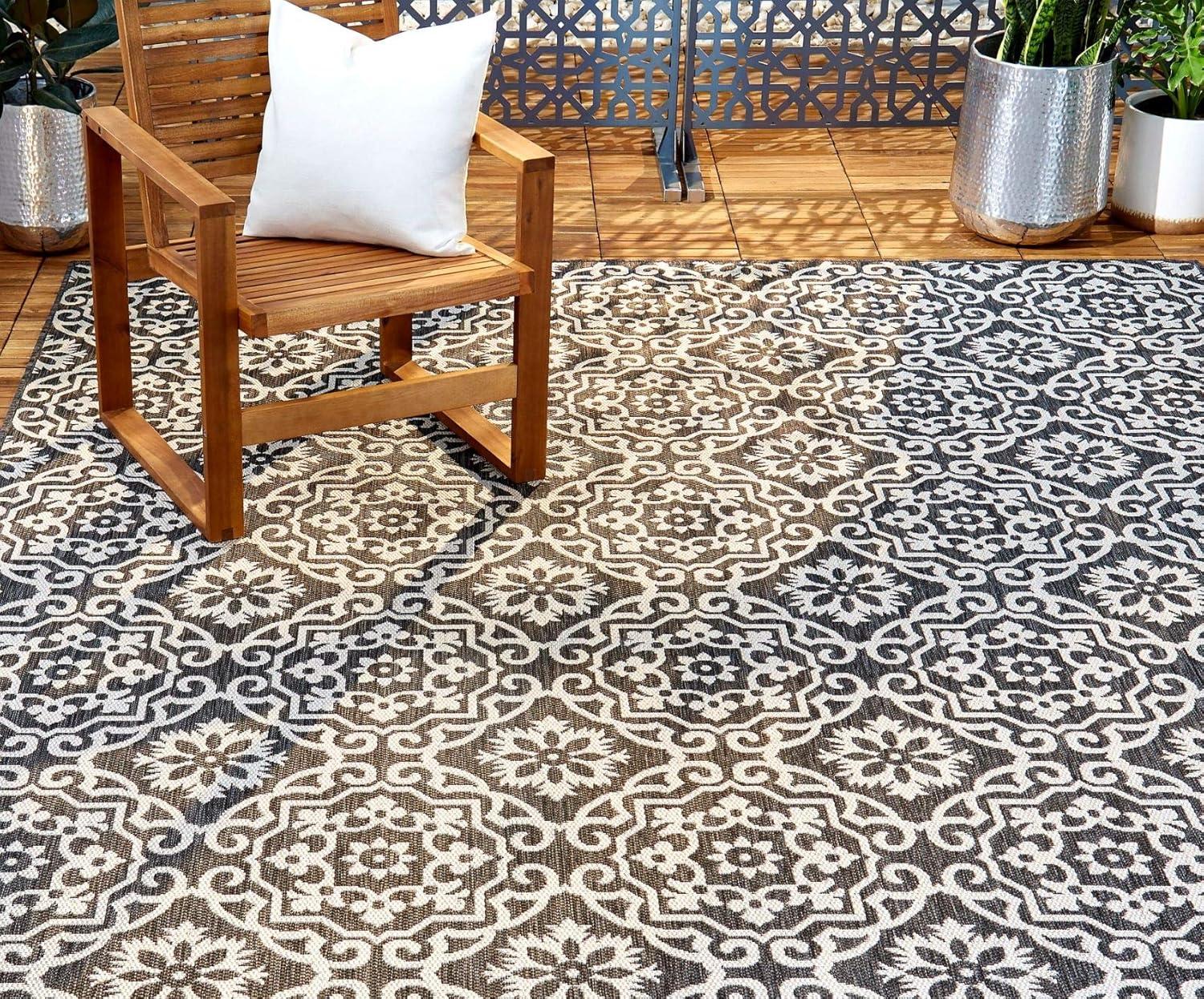 Nicole Miller New York Patio Country Danica Geometric Indoor/Outdoor Area Rug, Black/Grey