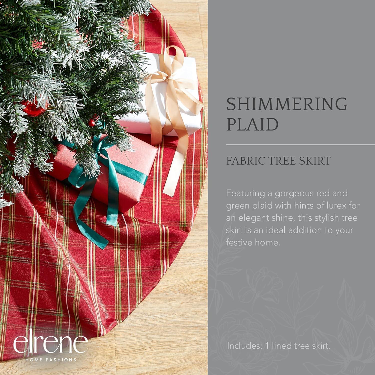 Shimmering Plaid Round Holiday Tree Skirt - Red/Green - Elrene Home Fashions