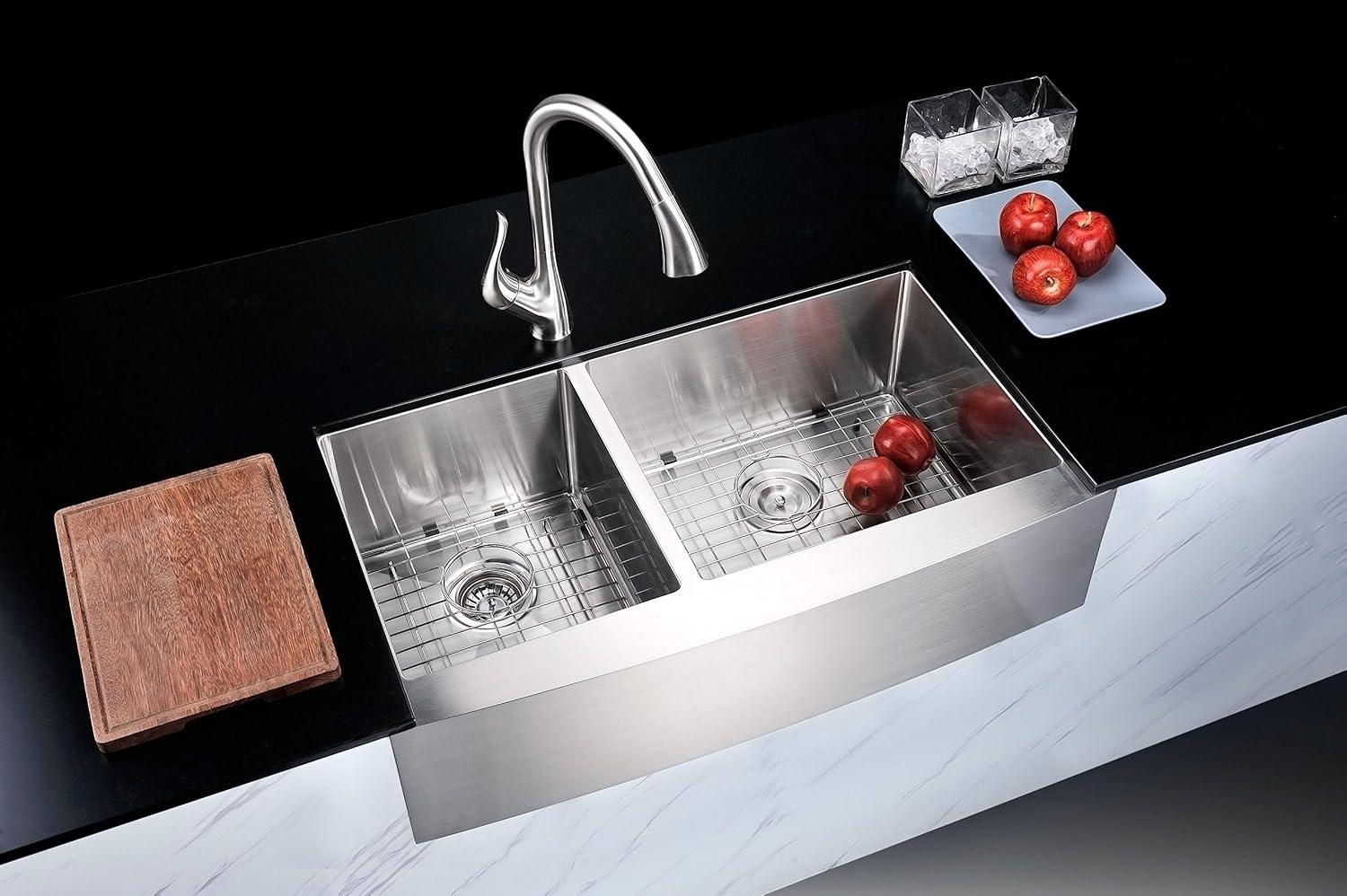 Elysian 35.88'' L Farmhouse / Apron Double Bowl Stainless Steel Kitchen Sink