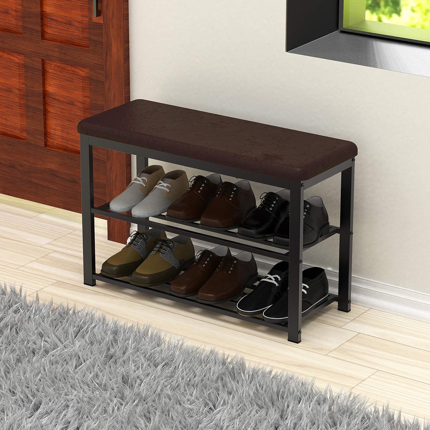 Simple Houseware Entryway Shoe Rack Bench Storage Organizer, Bronze