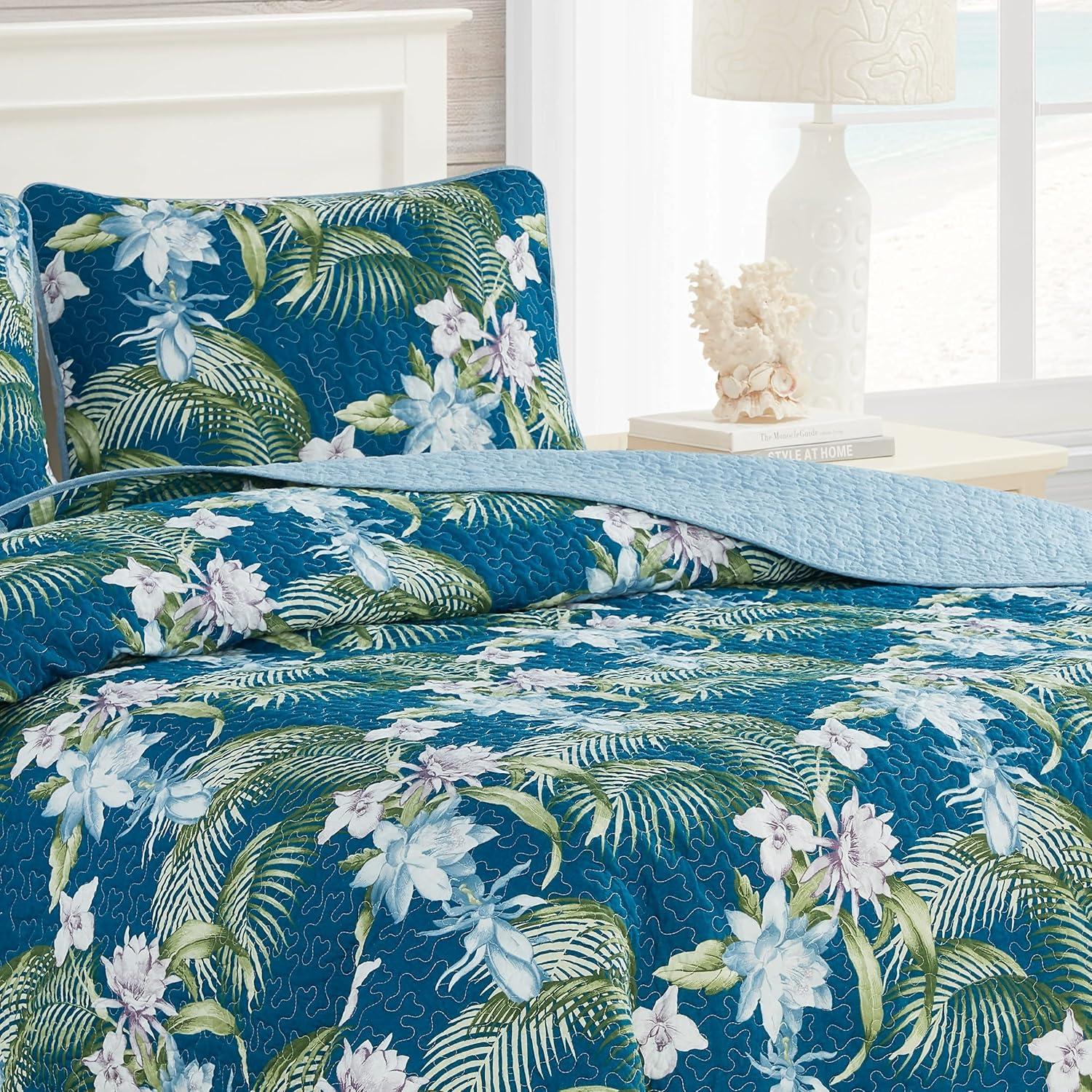 Tommy Bahama Southern Breeze Blue Cotton Reversible Quilt Set