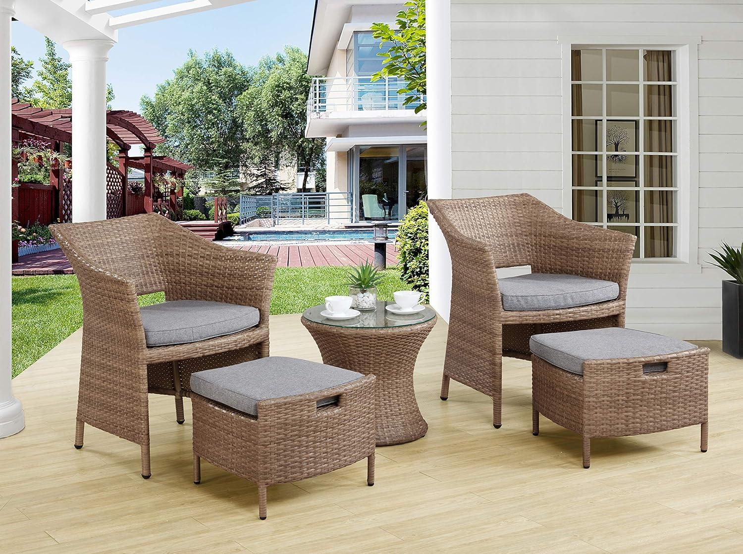 Kokoli 5pc Conversation Set - Brown - Alaterre Furniture: Outdoor Patio Furniture with Cushions, No Assembly Required