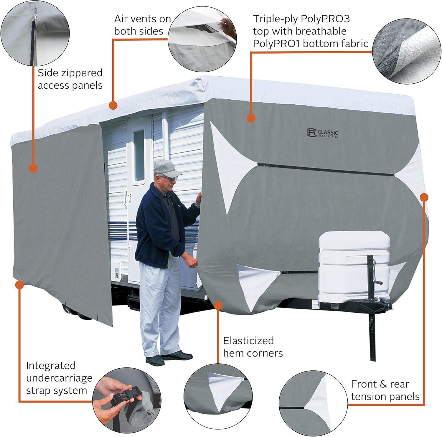 PolyPRO III Gray and White Travel Trailer Cover with UV Protection