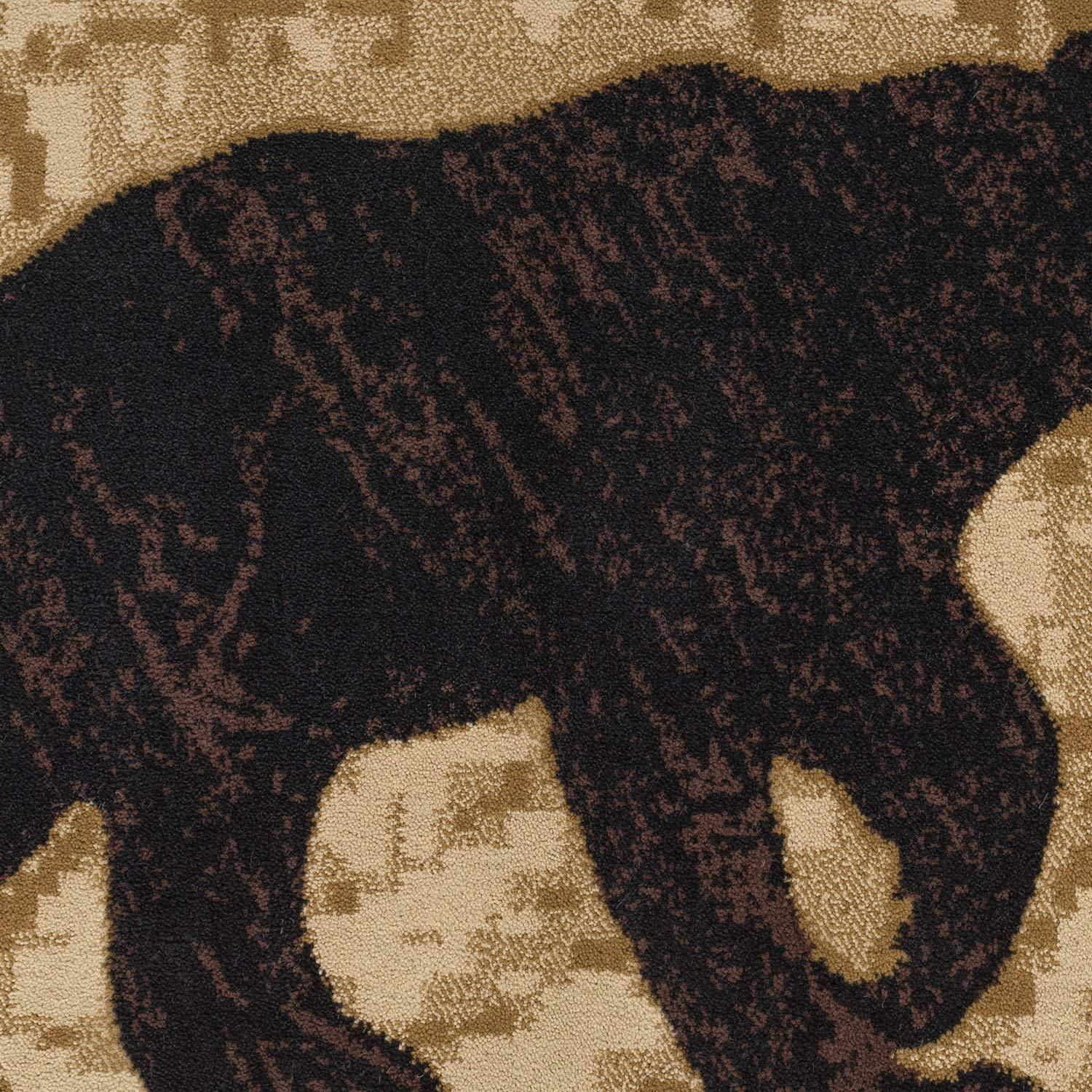 Brown and Black Synthetic Forest Bear Runner Rug, 3x8