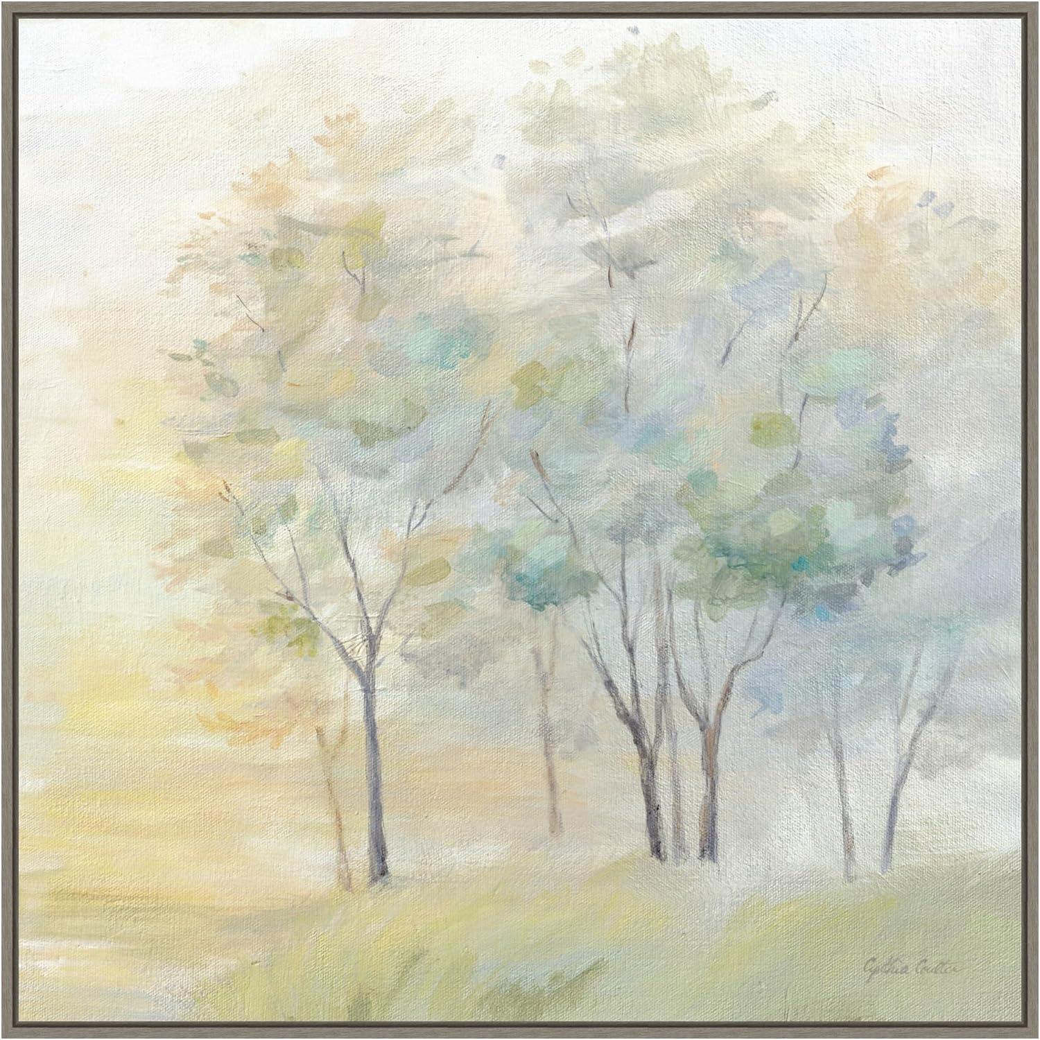 30" x 30" Sunny Glow on Trees II by Cynthia Coulter Framed Canvas Wall Art Print - Amanti Art