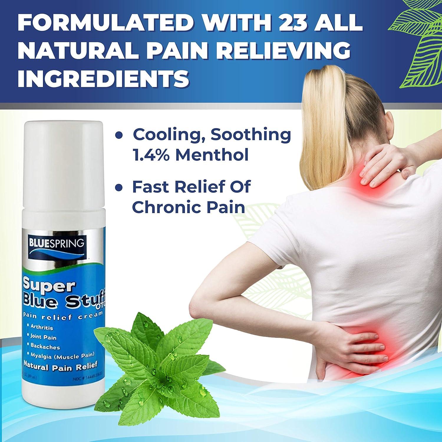 BlueSpring Super Blue Stuff Natural Pain Relief Cream - OTC Fast Action Relief 3-oz roll-on
