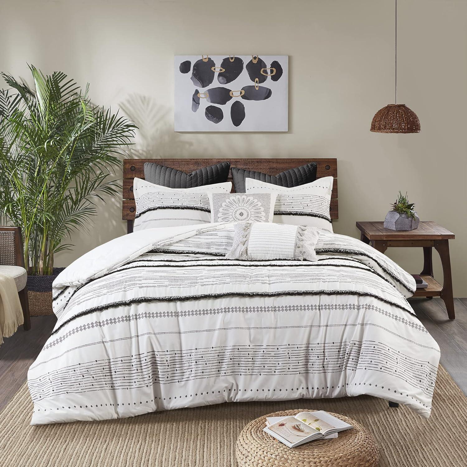INK+IVY Nea Boho, Mid-Century 3 Piece Stripe Cotton Comforter Set With Tassels