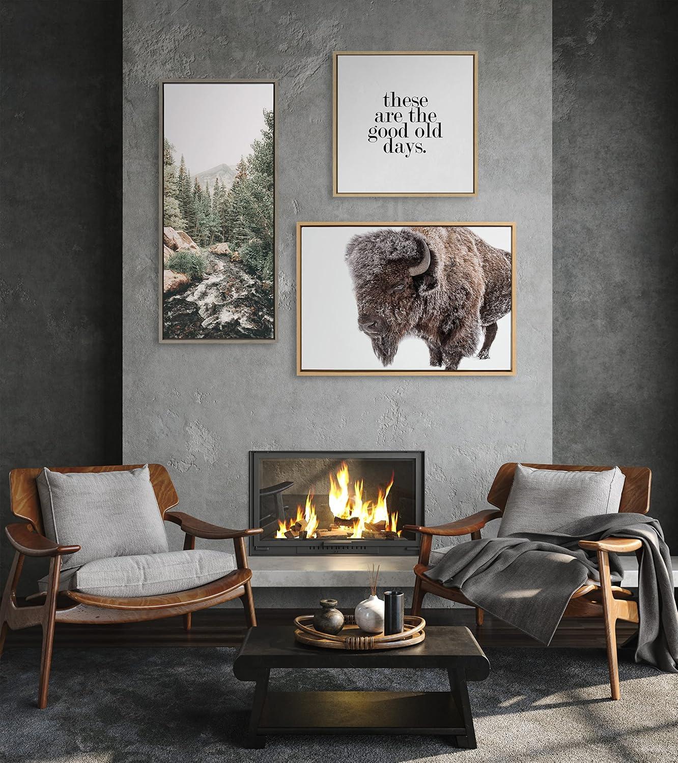 Sylvie Bison in Snow Framed Canvas by Amy Peterson Art Studio Natural - Kate & Laurel All Things Decor