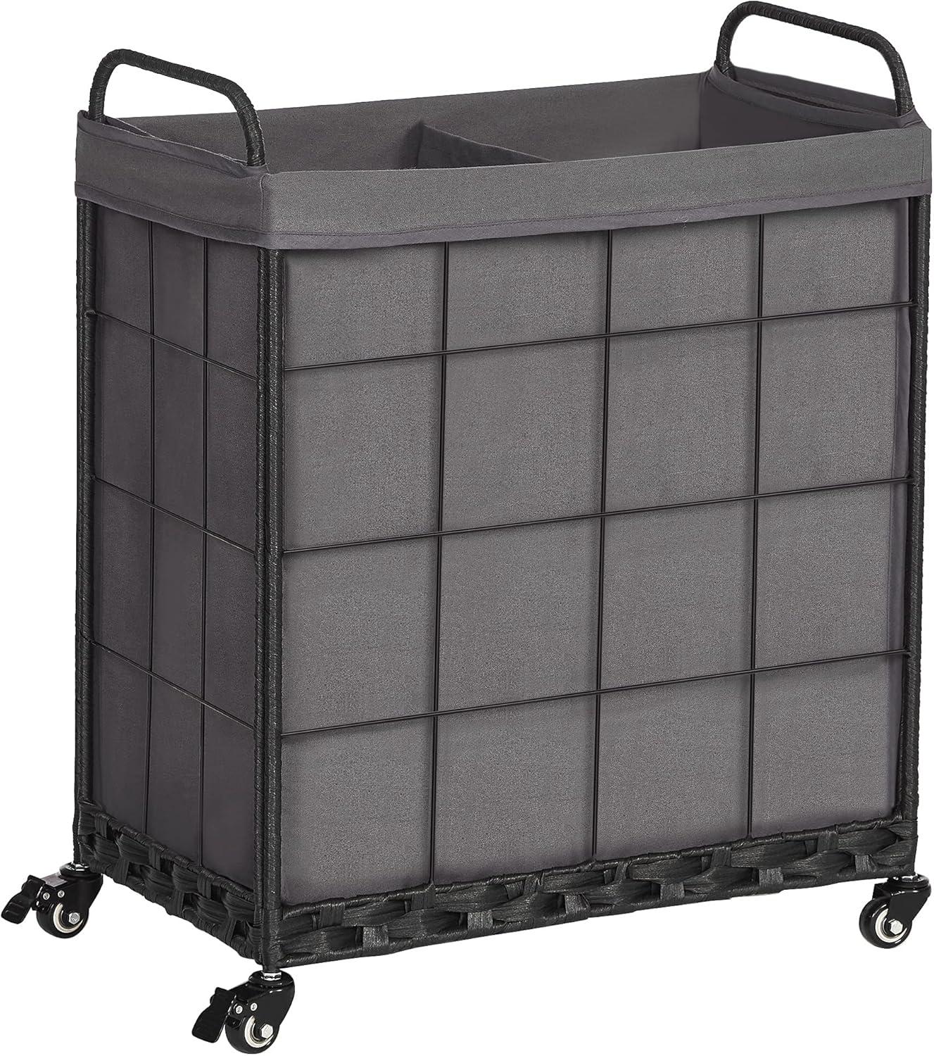 Gray Collapsible Laundry Hamper with Wheels and Lid