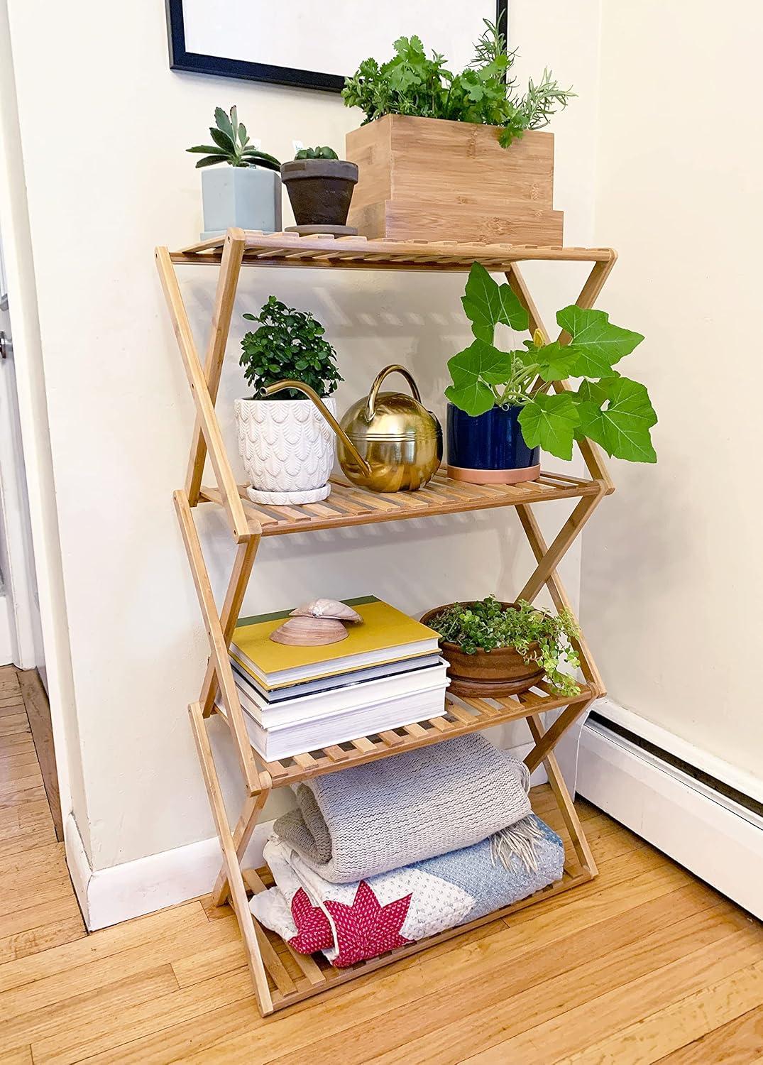 Natural Bamboo 4-Tier Collapsible Indoor Plant Stand