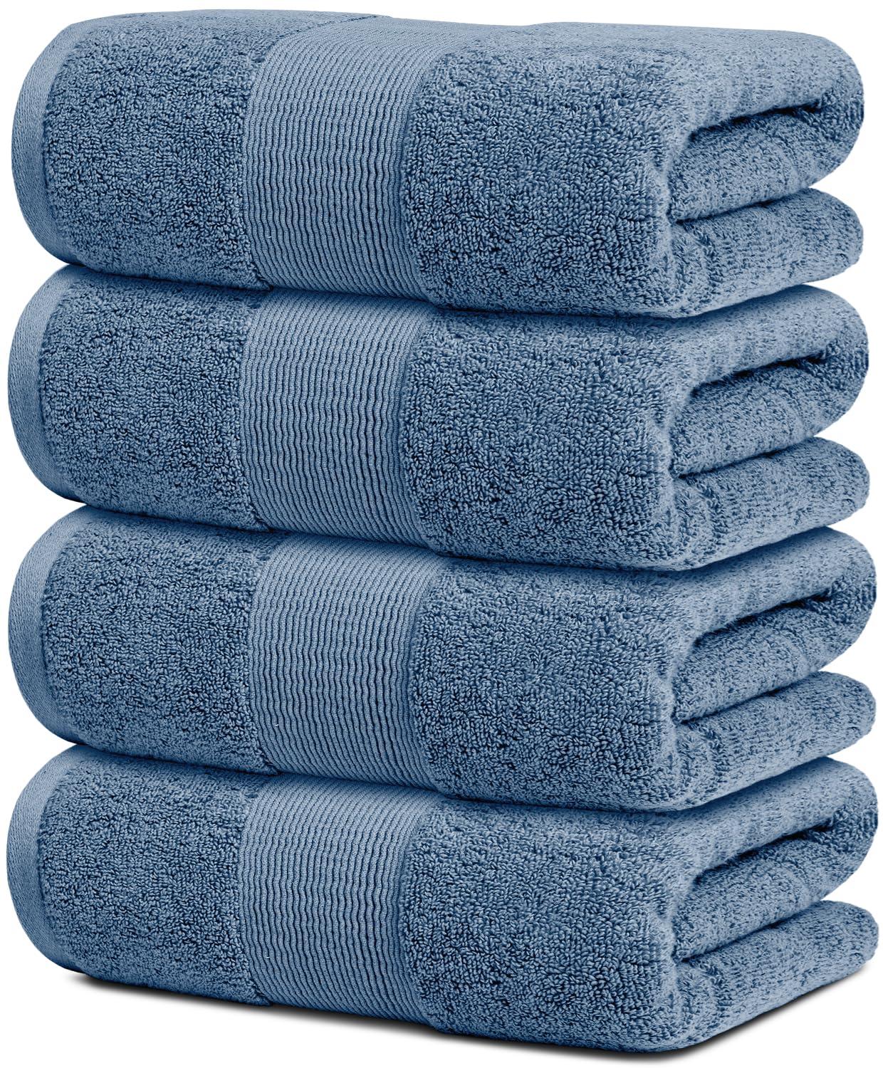 BC BARE COTTON Luxury Hotel & Spa Towel Turkish Cotton Washcloths - Dobby Border (13x13 Inches) - Set of 12 - Wedgewood