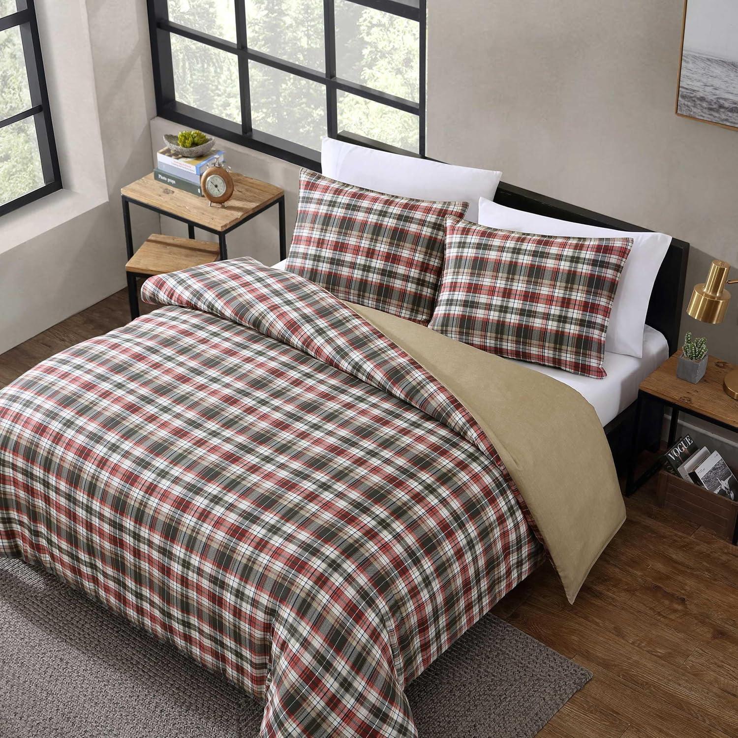 Eddie Bauer Astoria Plaid 100% Microfiber Duvet Set Red