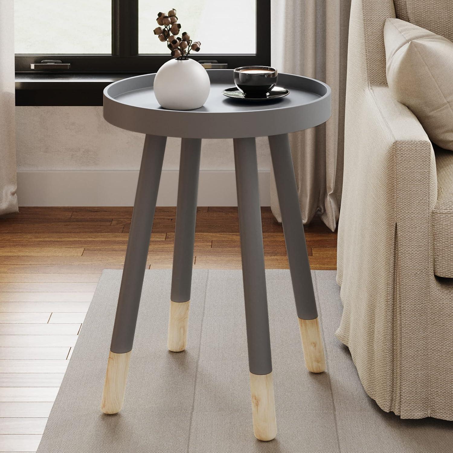 Hasting Home Modern Side Table, Round End Table with Tray Top