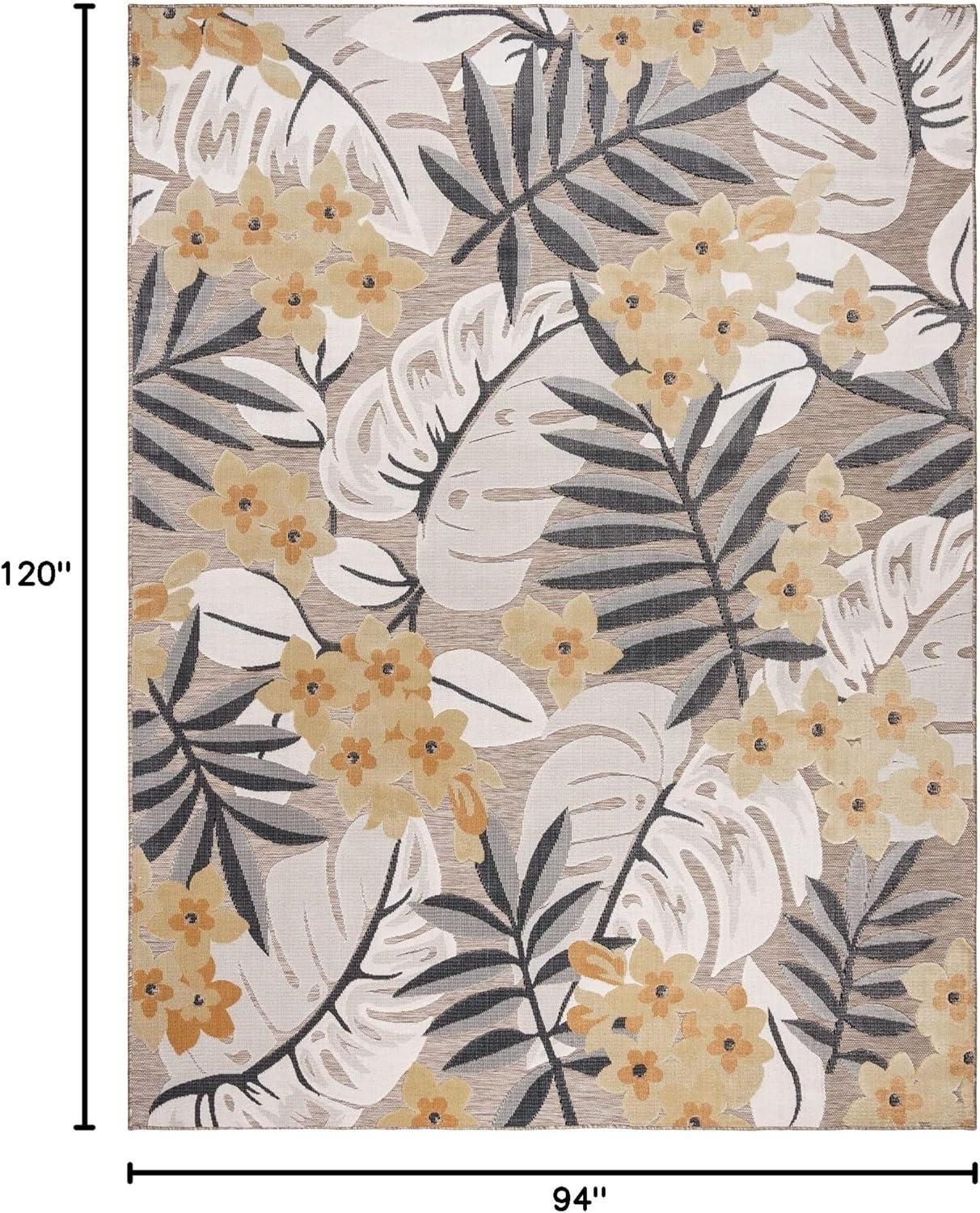 Gertmenian Tara Polly Gray Yellow Ivory Large Tropical Hawaiian Indoor/ Outdoor Flatweave High-Low Area Rug