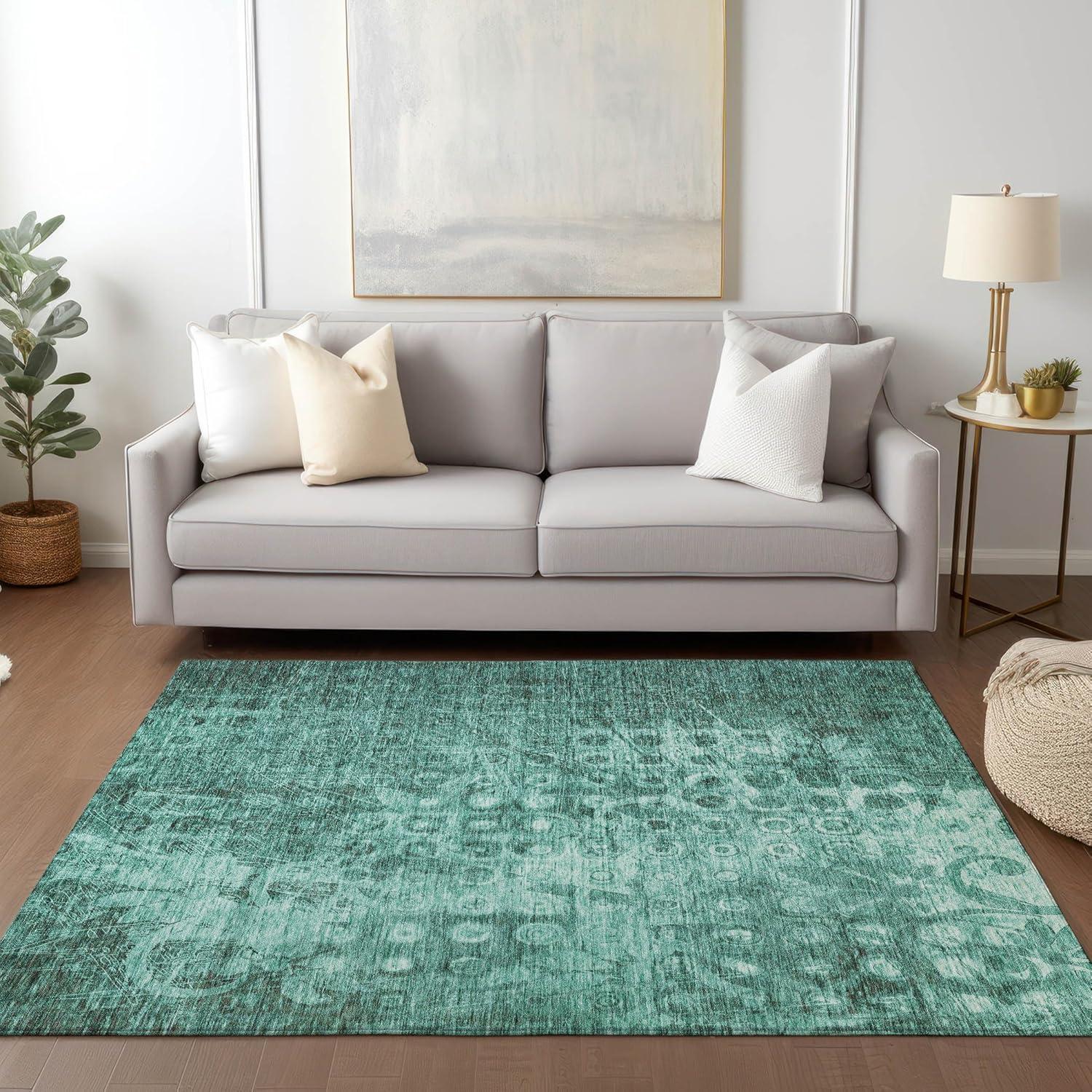 Teal Flat Woven Synthetic 9' x 12' Area Rug