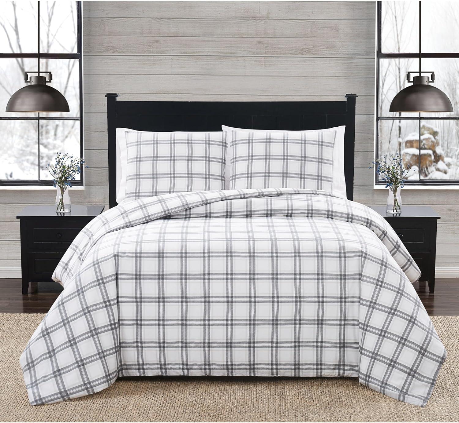 London Fog London Fog Plaid Flannel Duvet Cover Set