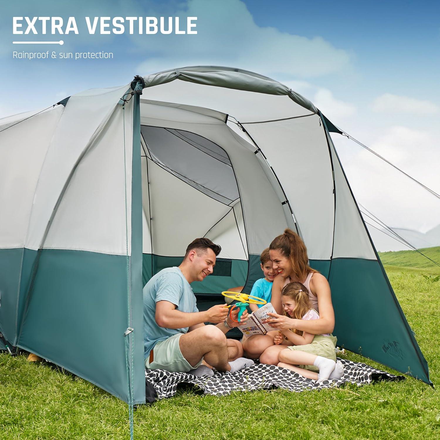 8-Person Green and White Polyester Dome Camping Tent with Vestibule