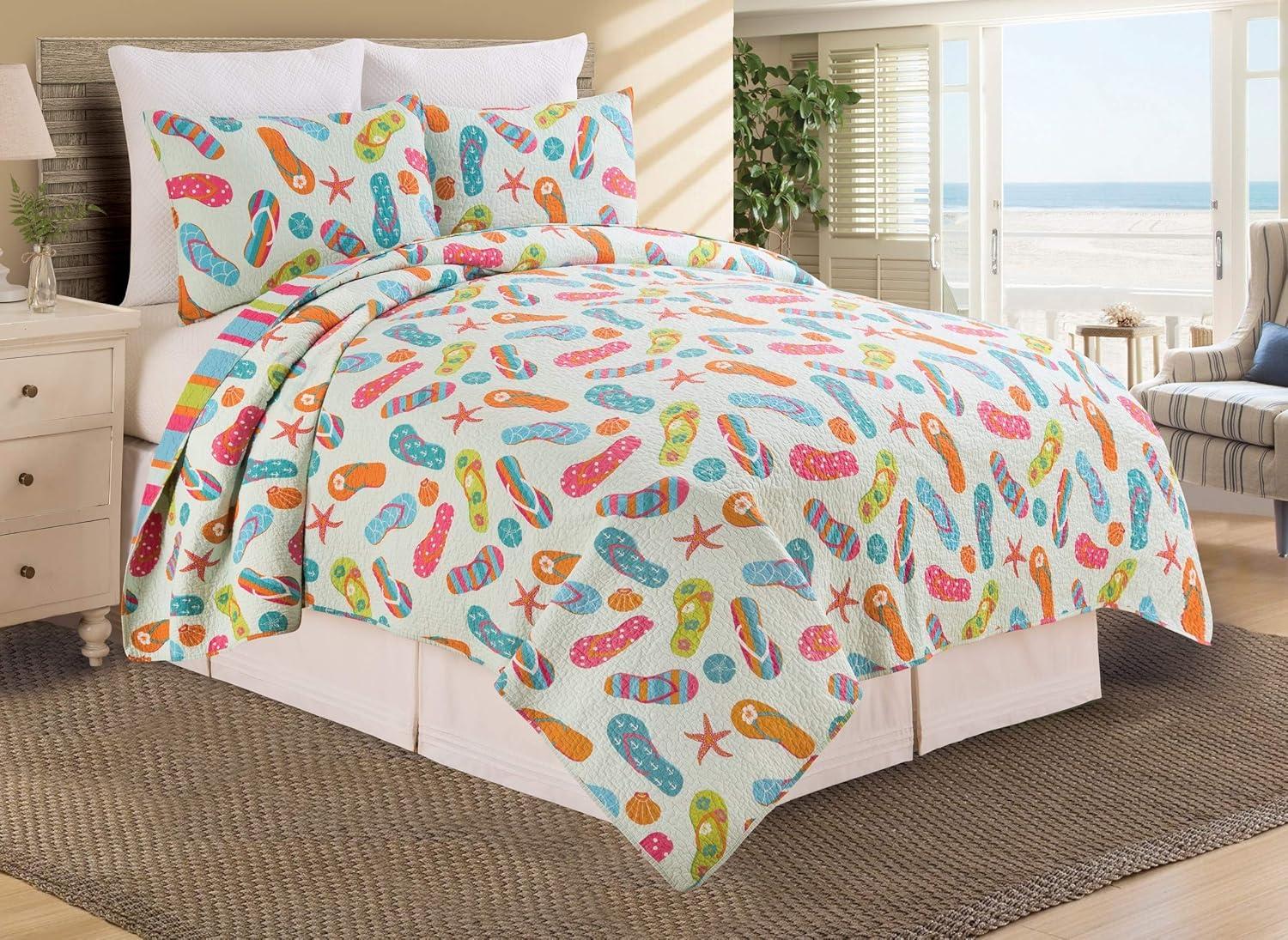 C&F Home Flip Flop Life Cotton Coastal Beach Theme King 3 Piece Beach Quilt Set