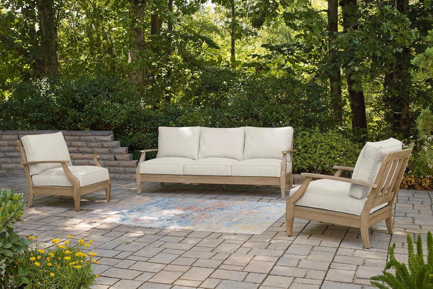 Signature Design by Ashley Carter Hall Outdoor Eucalyptus Patio Sofa in Beige