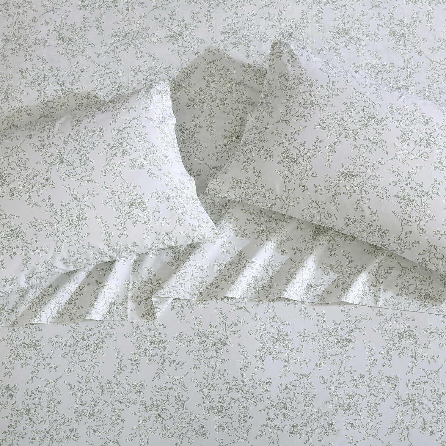King Blue Cotton Percale Floral Deep Pocket Sheet Set