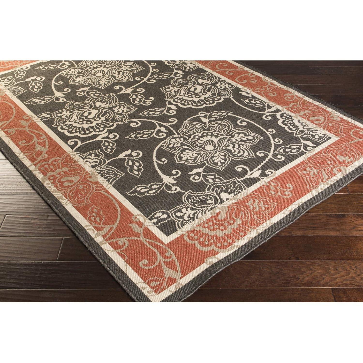 Modern Round 7'3" Black Synthetic Low Pile Area Rug