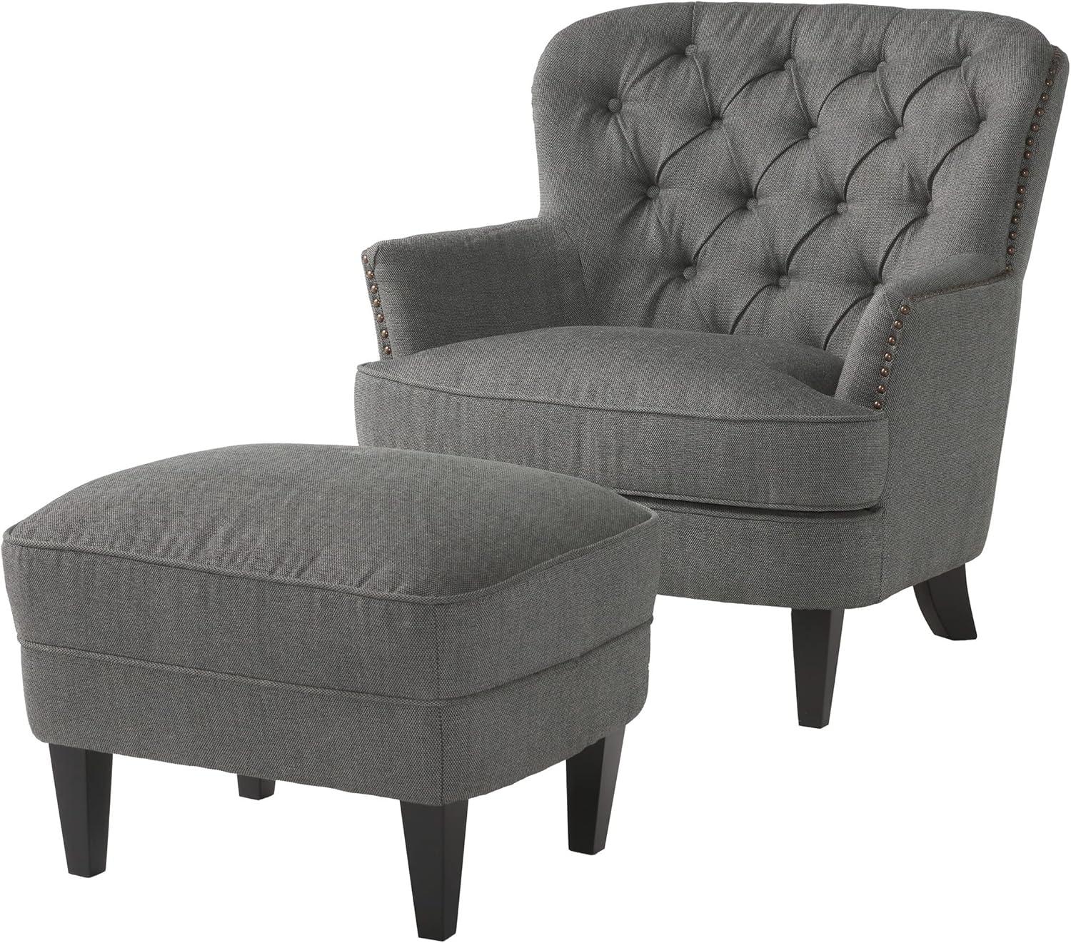 Gray Handcrafted Tufted Club Chair and Ottoman Set