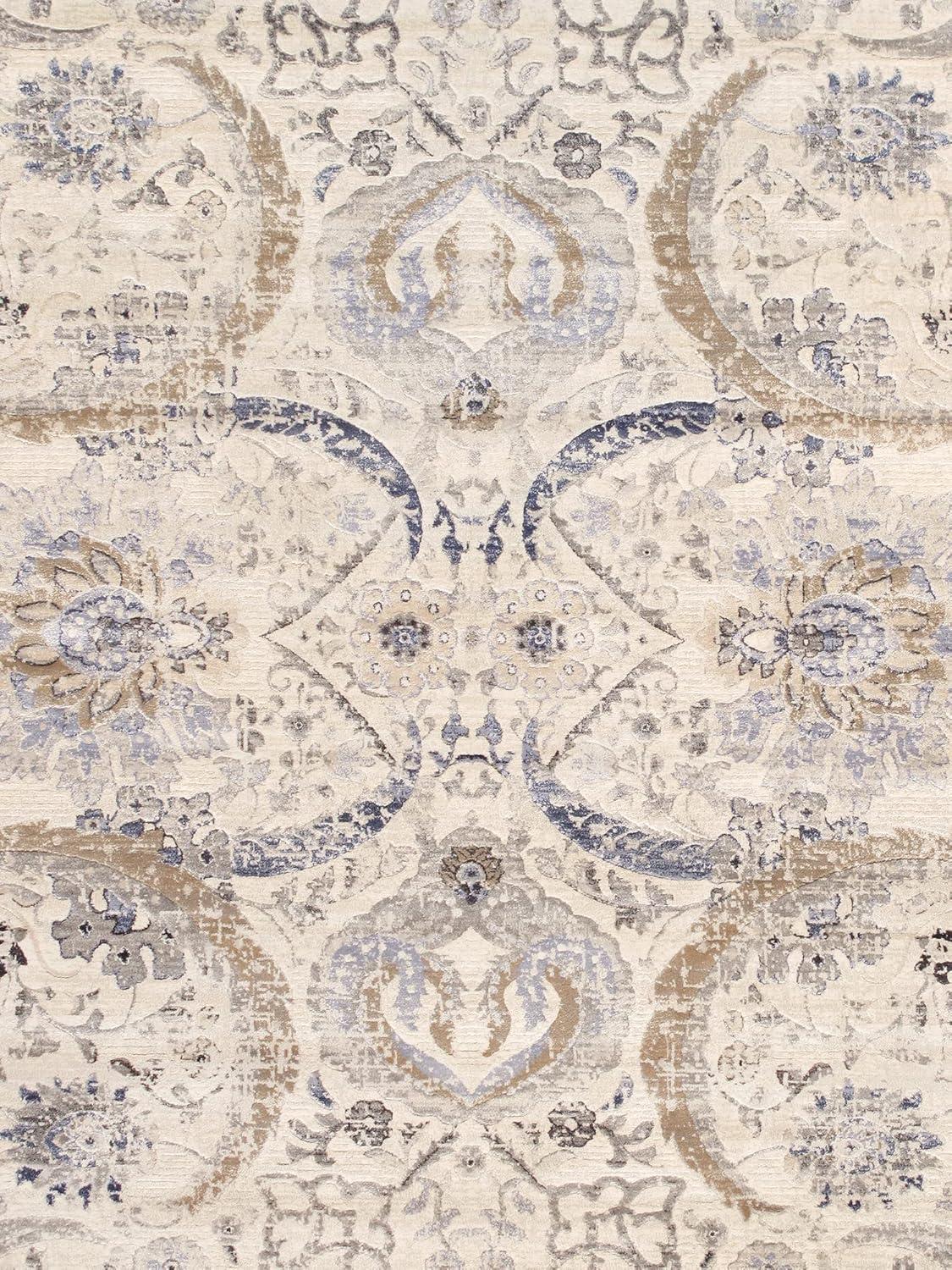 Amadeus Power Loom Oriental Area Rug in Ivory/Gray