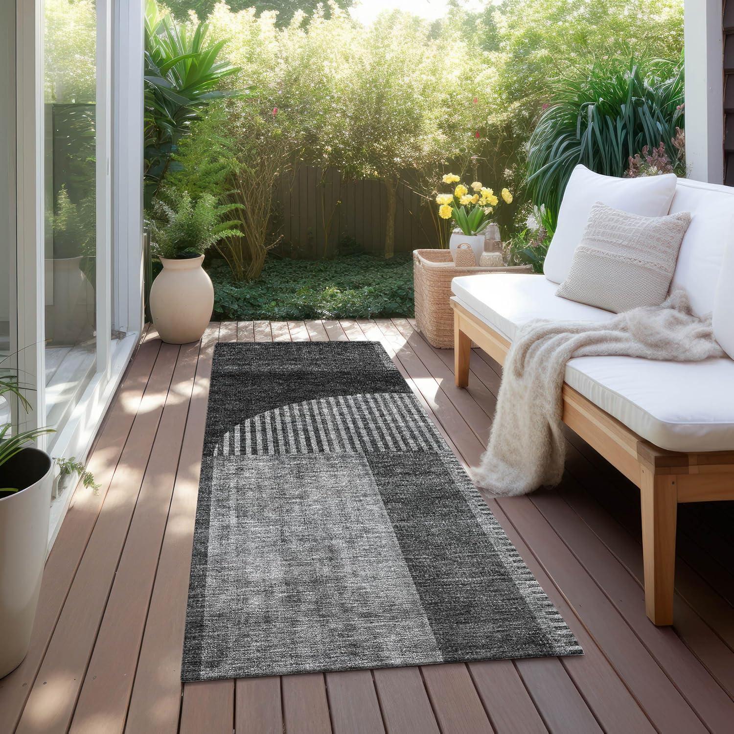 Charcoal Flat Woven Machine Washable Runner Rug 2'3" x 7'6"