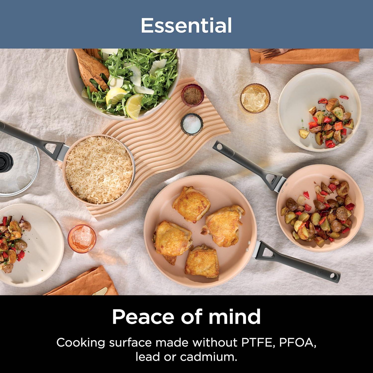 Ninja 10pc Ceramic Pots and Pans Non-Stick Cookware Set, Oven Safe to 350°F, Induction Compatible