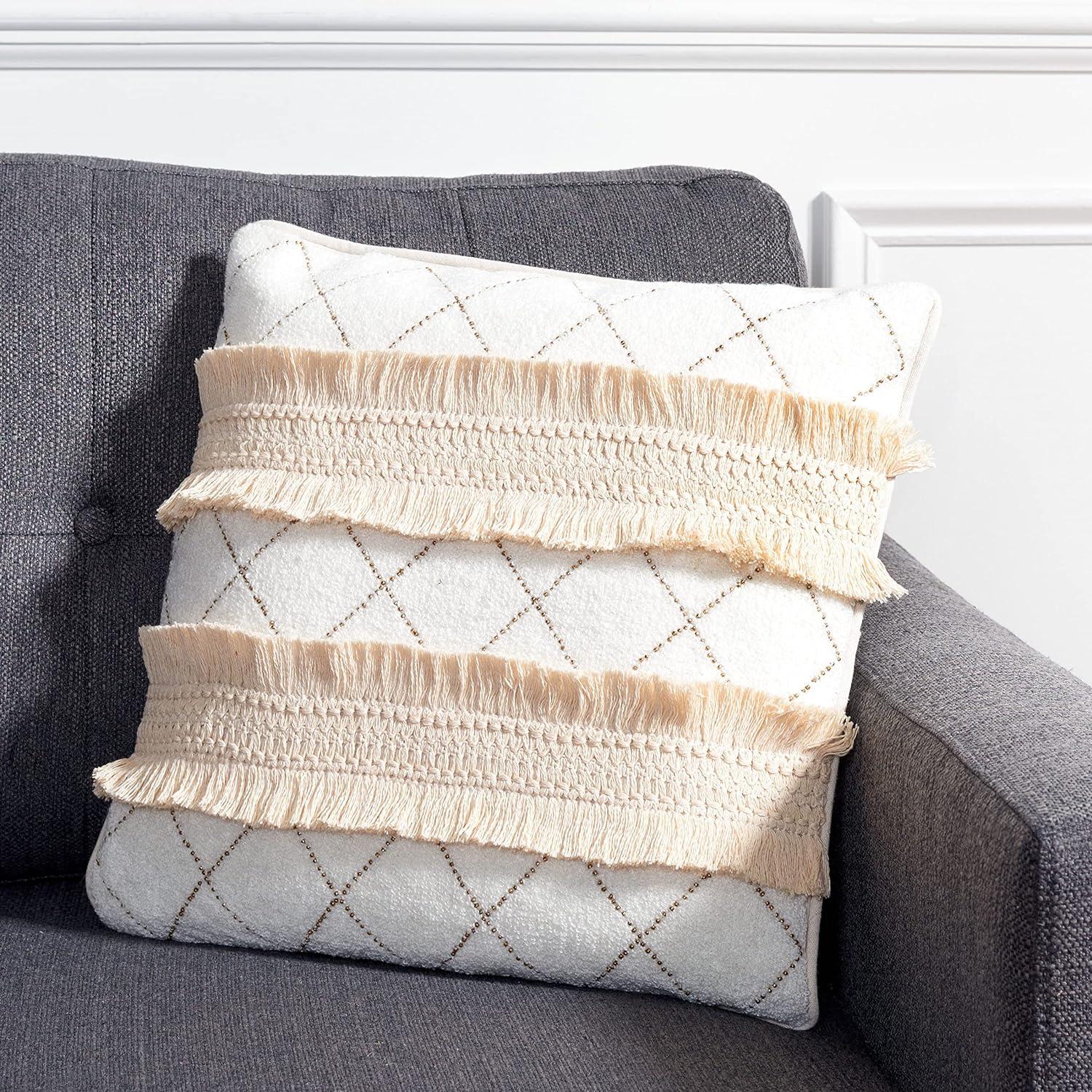 Braxton 16" Cream Geometric Boho Chic Pillow