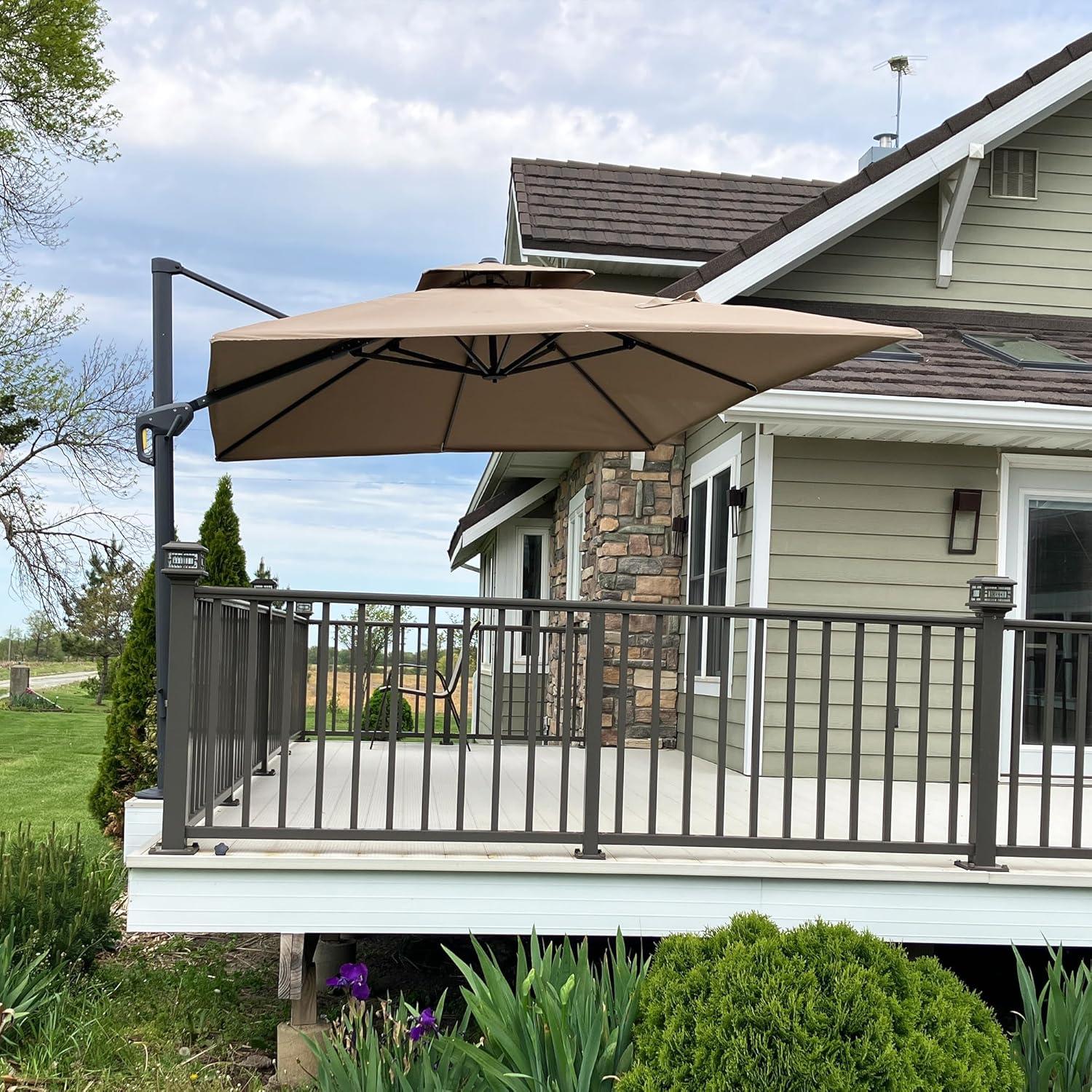 PURPLE LEAF 10FT Cantilever Outdoor Umbrellas Large Patio Umbrella Hanging Double Top Square Offset Umbrella with 360°Rotation Tilting Umbrella Outdoor Patio, Taupe