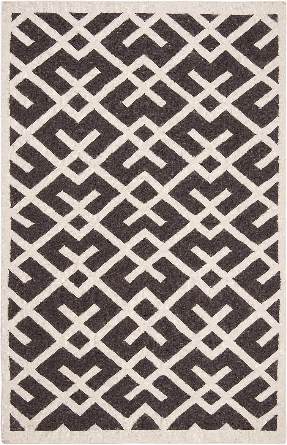 Handmade Geometric Black/Ivory Wool Area Rug 8' x 10'