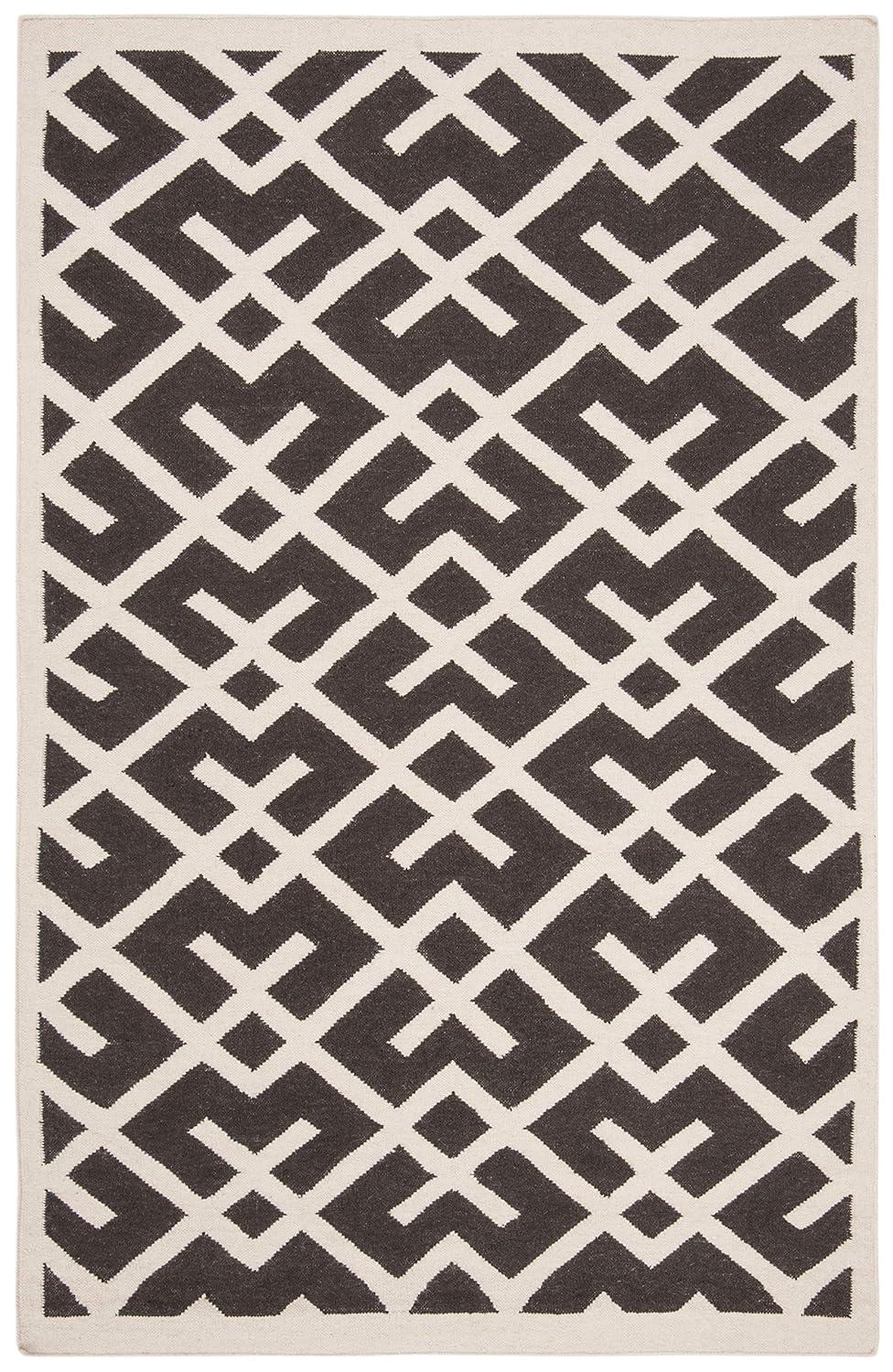 Handmade Geometric Black/Ivory Wool Area Rug 8' x 10'