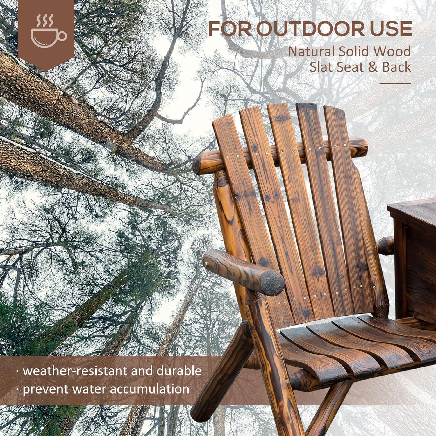 Outsunny Wooden Double Adirondack Chair Loveseat with Inset Ice Bucket, Table, Rustic Look, & Weather-Resistant Varnish