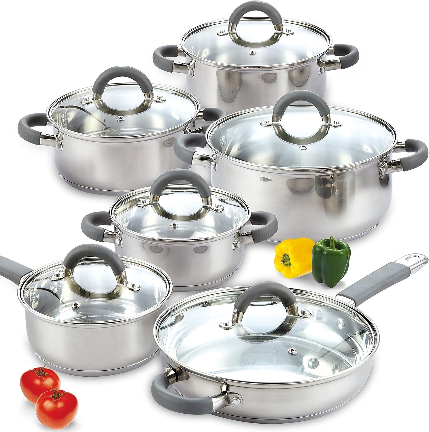 Cooks Standard 12 Piece Stainless Steel Cookware Set, Silicone Handle