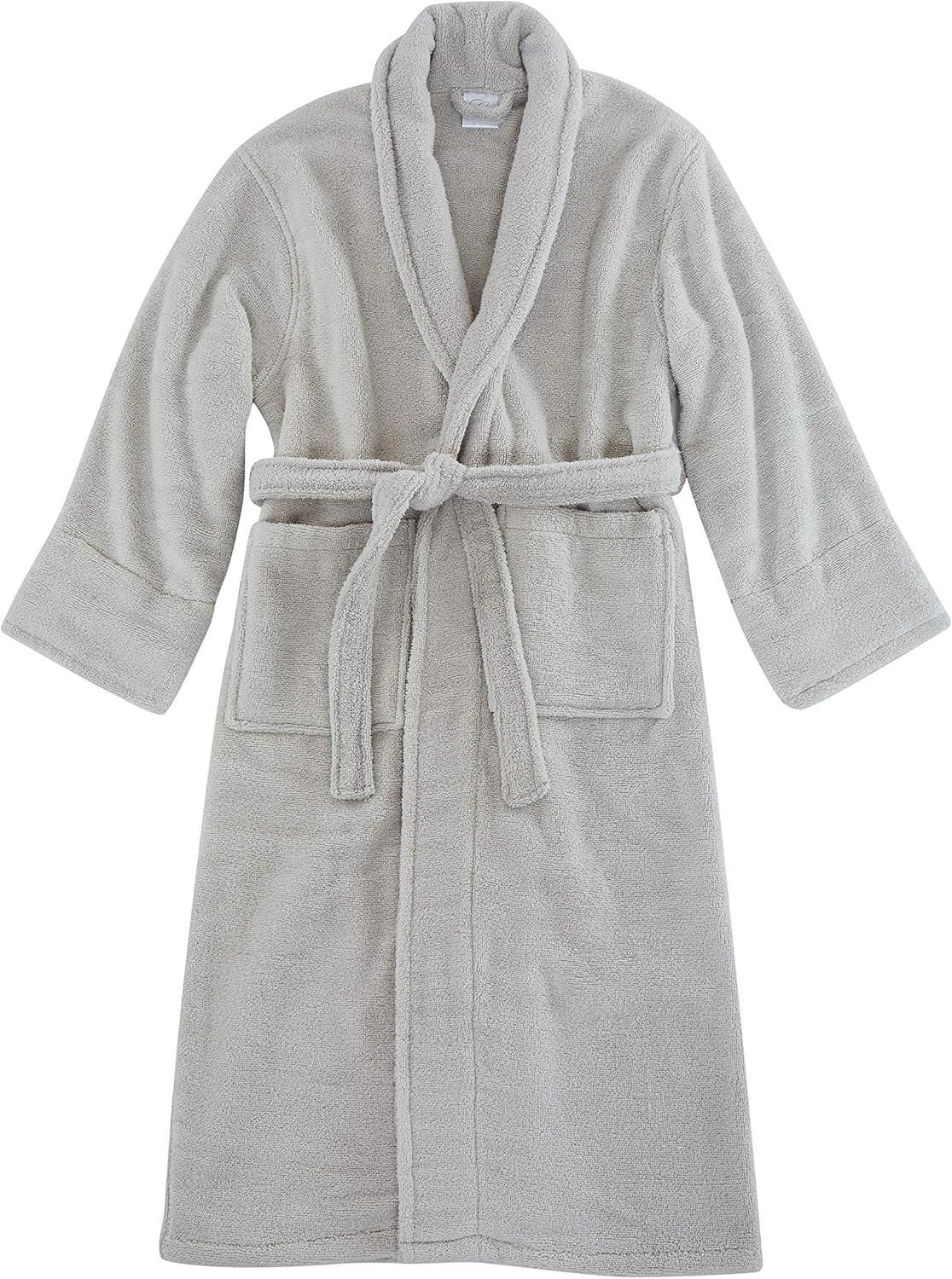 Cotton Terry Cloth Mid-Calf Bathrobe with Pockets