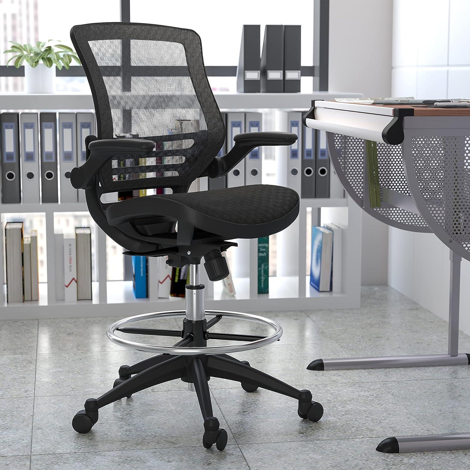 Flash Furniture Mignone Mid-Back Transparent Mesh Office Chair with Flip-Up Arms