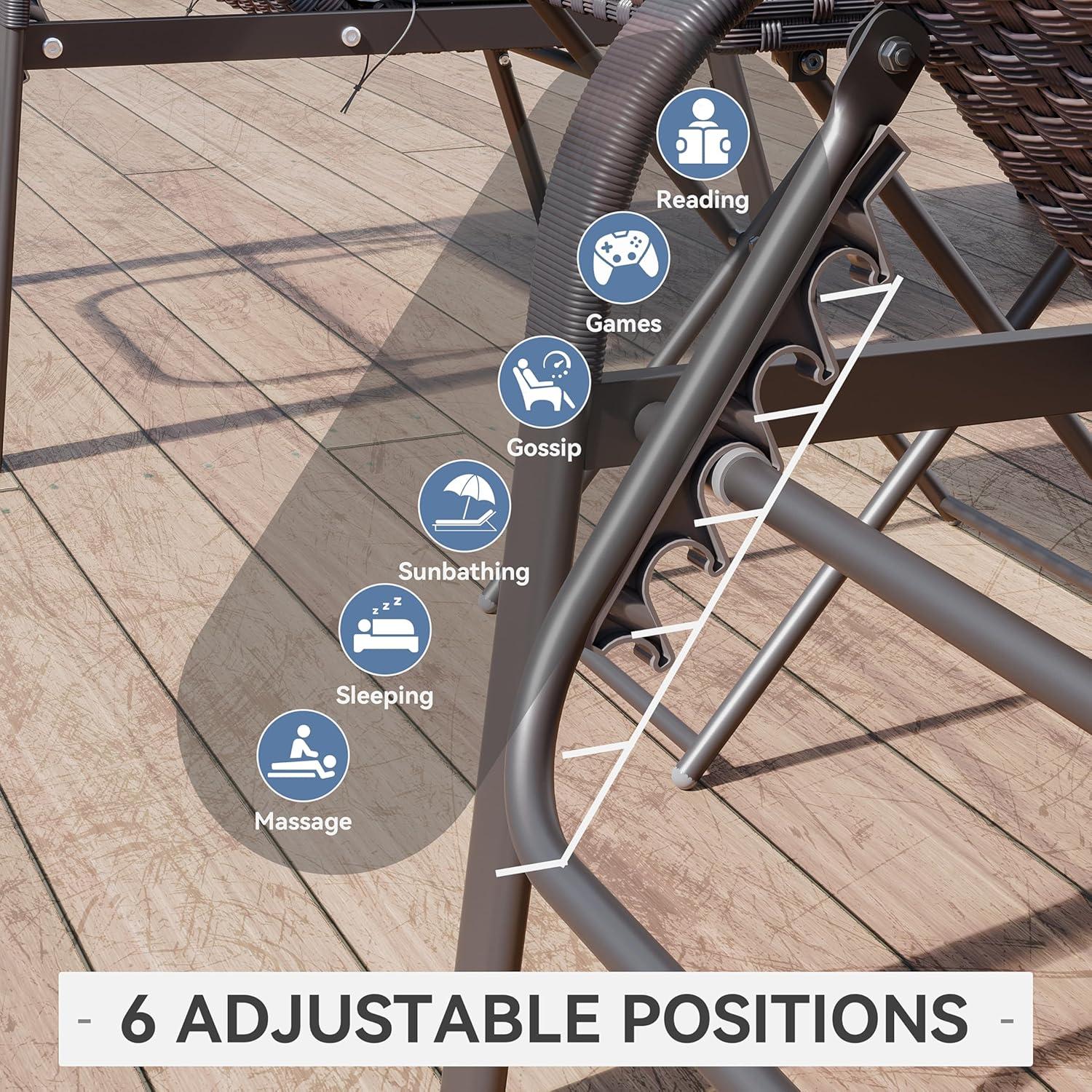 3 Pieces Patio Chaise Lounge Set Outdoor PE Rattan Armrest Lounge Chair Adjustable Backrest Reclining Chair with Folding Table and Cushion for Patio Poolside Backyard Porch Beach(Grey)