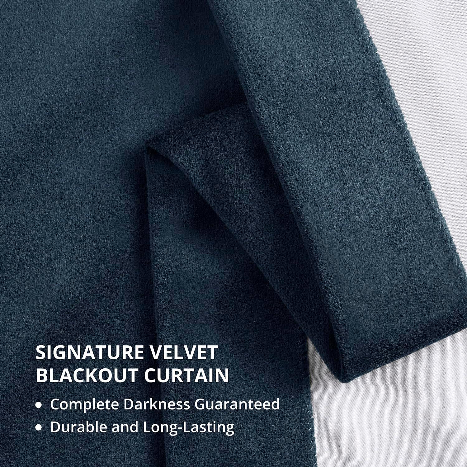 Half Price Drapes Signature Midnight Blue French Pleat Velvet Blackout Curtains(1 Panel), 50WX 96L