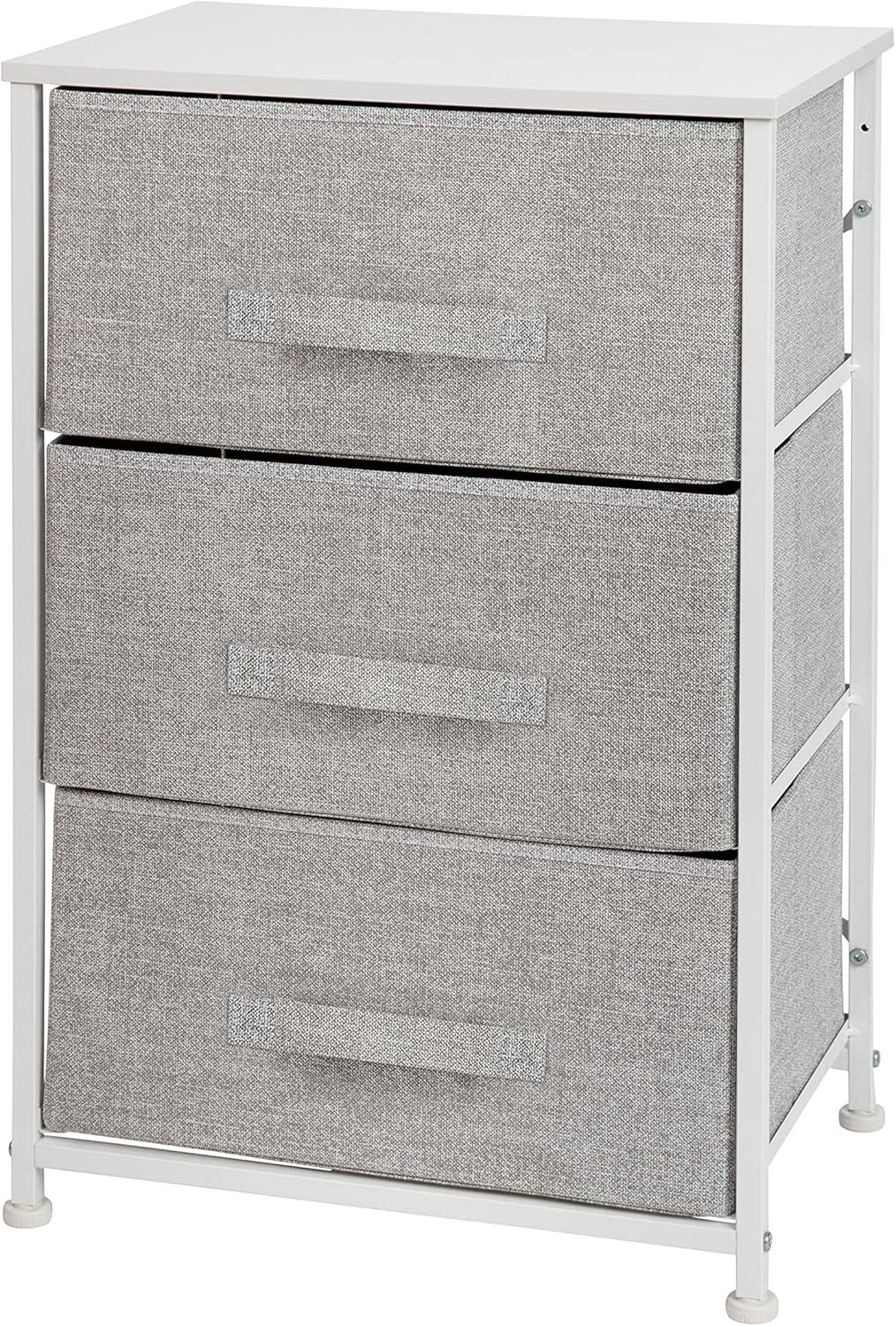 Flash Furniture Malone 3 Drawer Vertical Storage Dresser with Wood Top & Fabric Pull Drawers