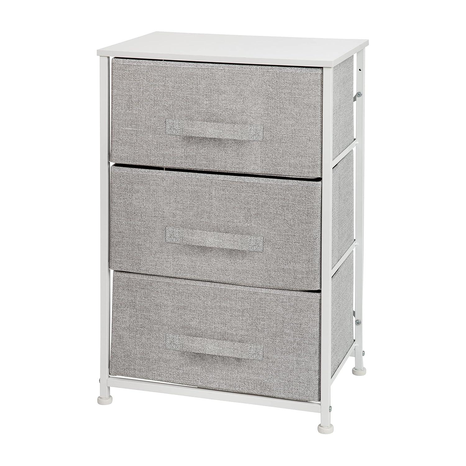Flash Furniture Malone 3 Drawer Vertical Storage Dresser with Wood Top & Fabric Pull Drawers
