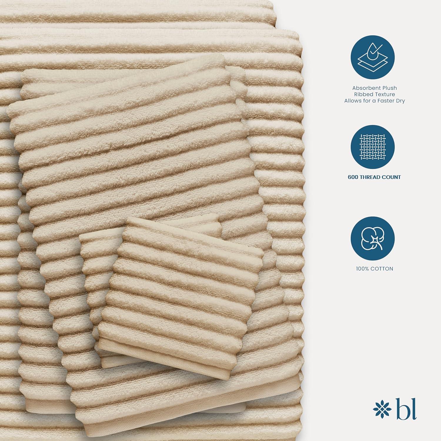 6pc Mason Low Twist Ribbed Towel Set Ivory - Blue Loom: 100% Cotton, Machine Washable, Heavyweight Bath Ensemble