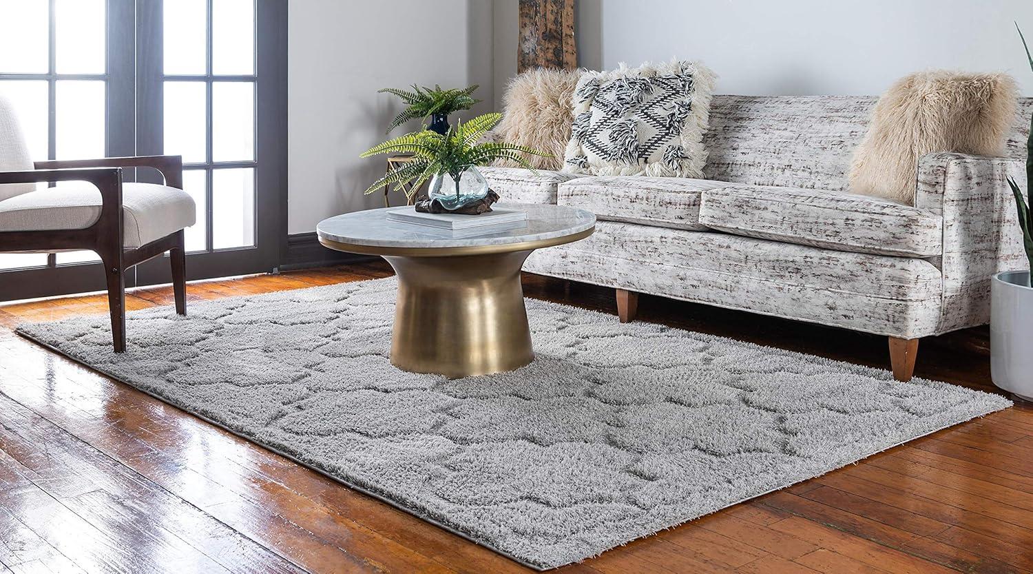 Elegant Trellis 5' x 8' Gray Shag Area Rug with Easy Care