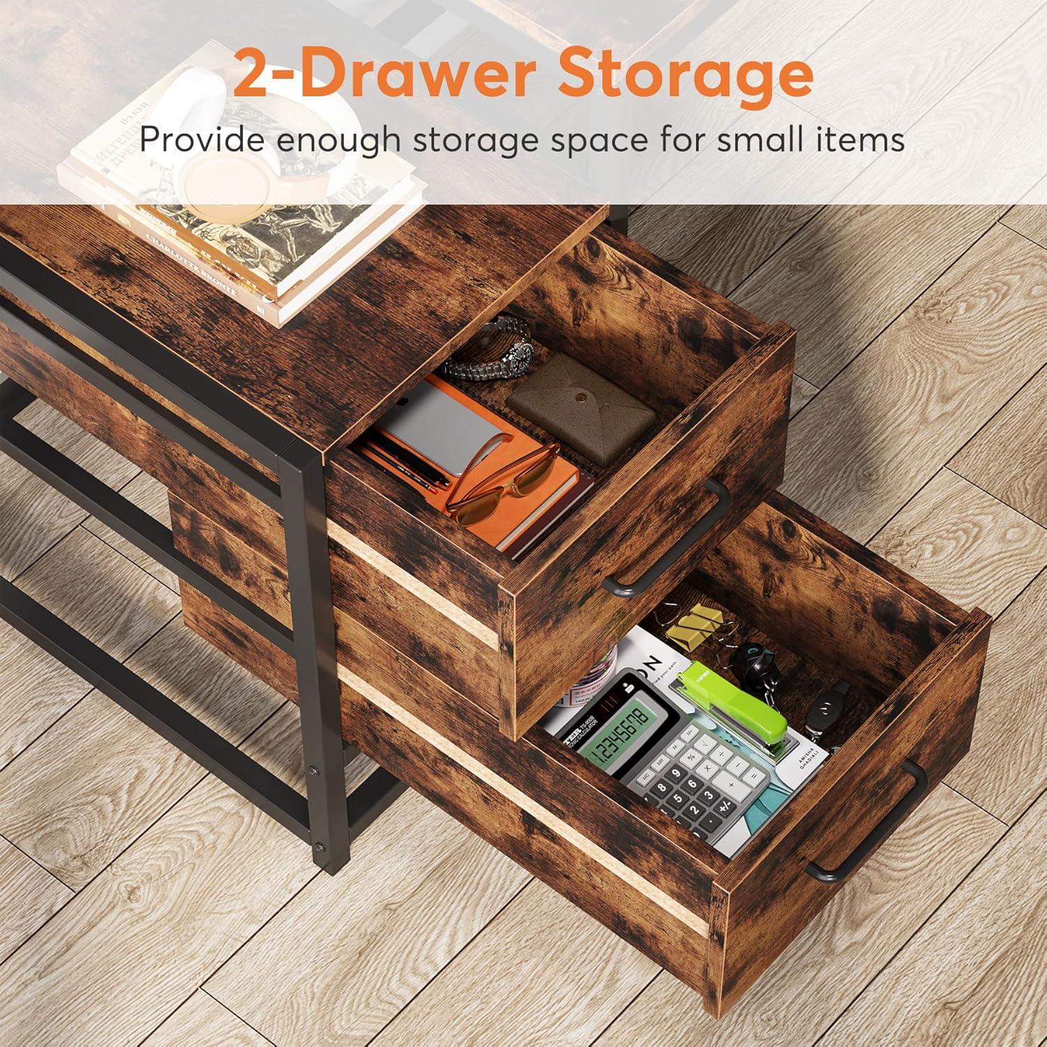 55 Inch Computer Desk with 2 Drawers and Storage Shelves, Rustic Office Desk with Hutch, Study Writing Gaming Table Laptop Workstation for Home Office (Brown)