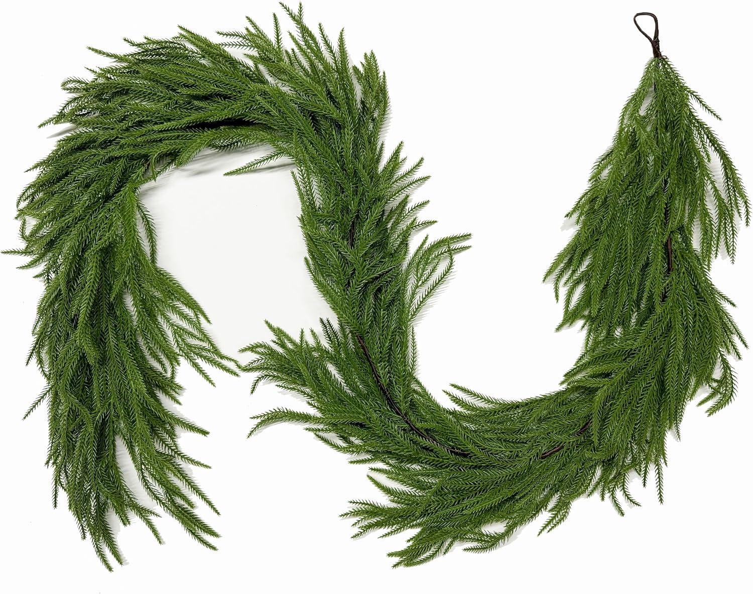 6 ft Green Artificial Pine and Eucalyptus Garland with Snow Flocked Finish