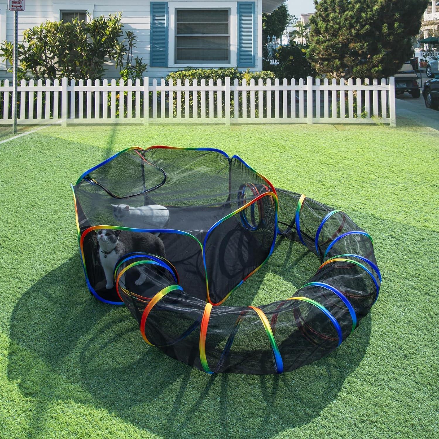 Outdoor Rainbow Cat Enclosures Playground,Outside House for Indoor Cats Include Portable Cat Tent, Circle Playpen Tunnel, for Kitty and Small Animals,Within Storage Bag