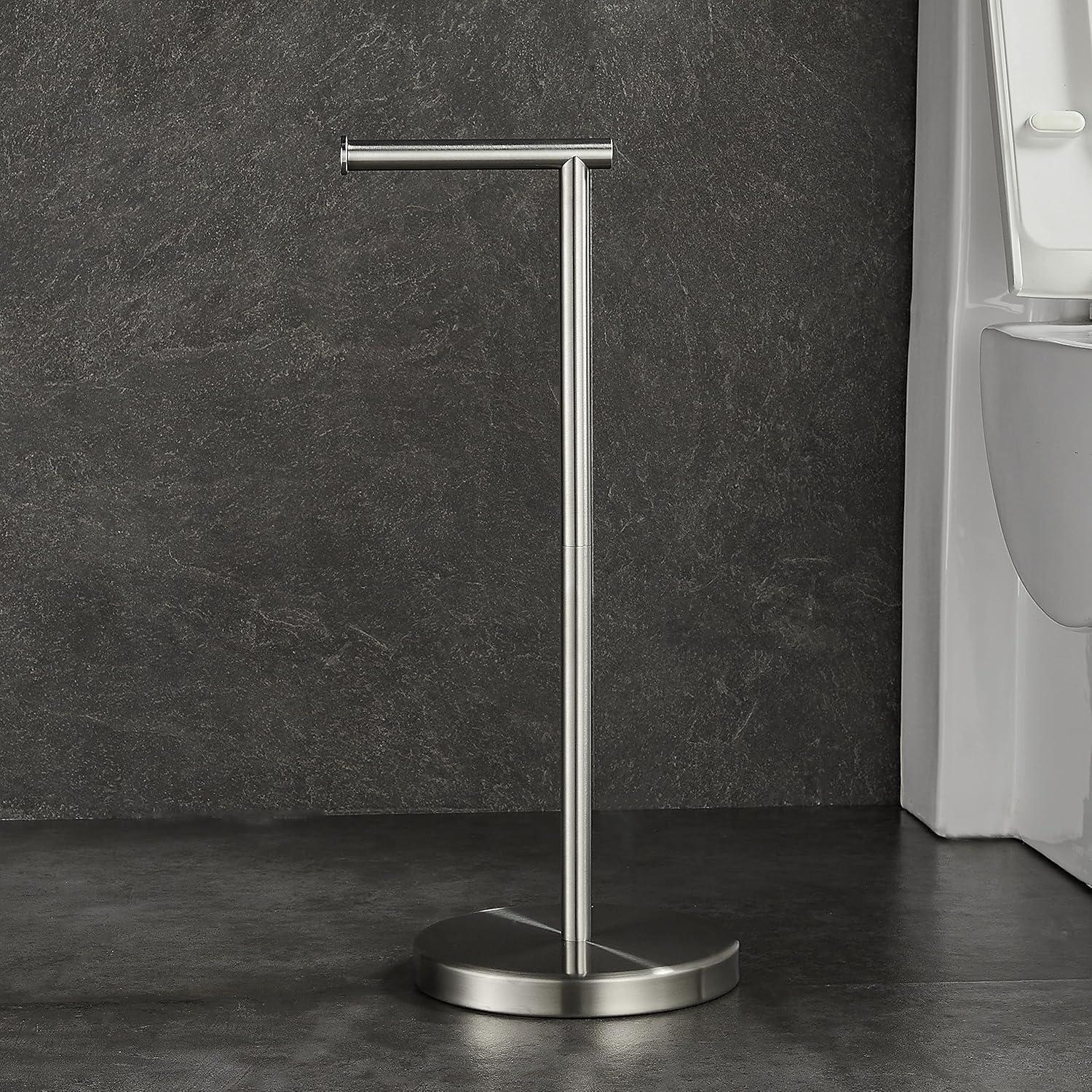BGL Freestanding Toilet Paper Holder - Brushed Nickel, Reserve Storage for Paper Rolls