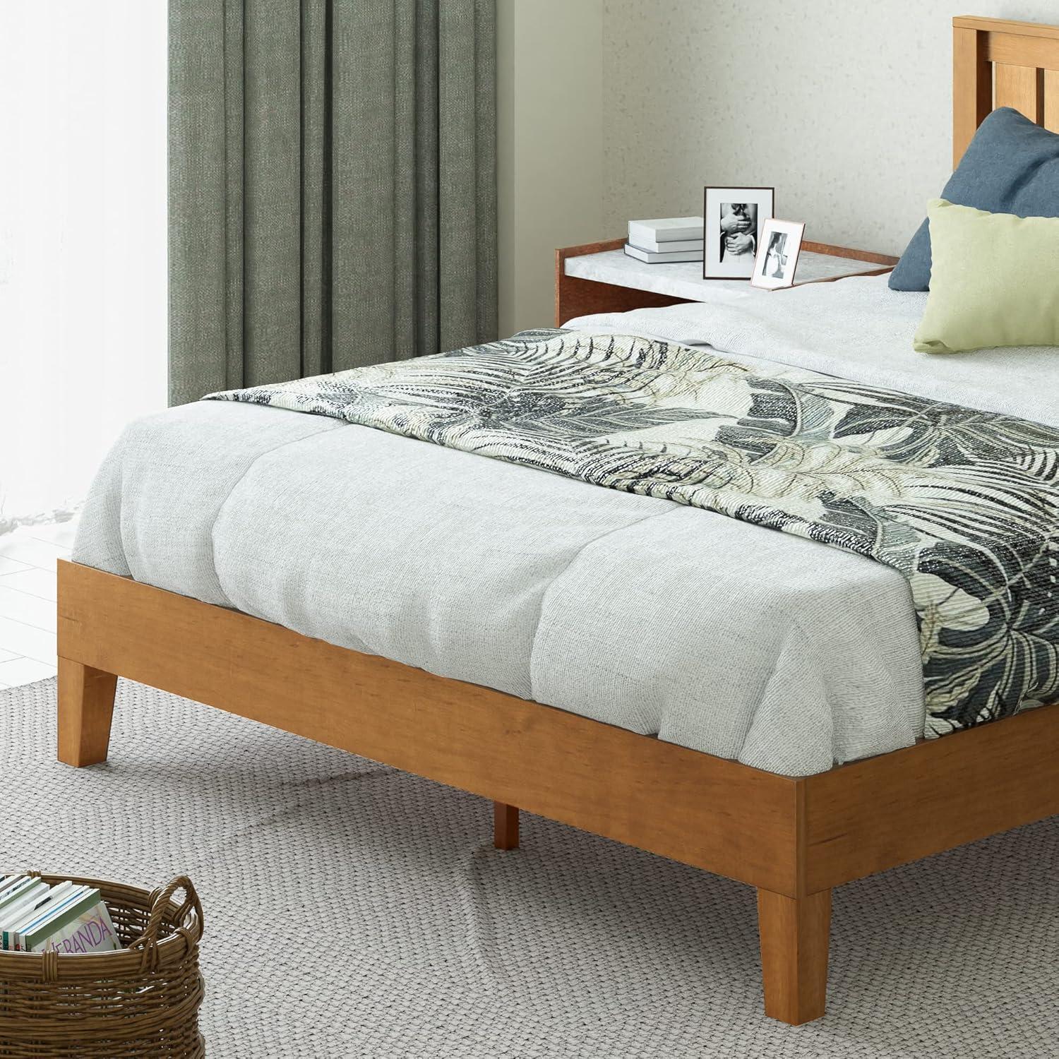 Zinus Alexis 12 Inch Deluxe Wood Platform Bed with Headboard / No Box Spring Needed / Wood Slat Support / Rustic Pine Finish, Queen