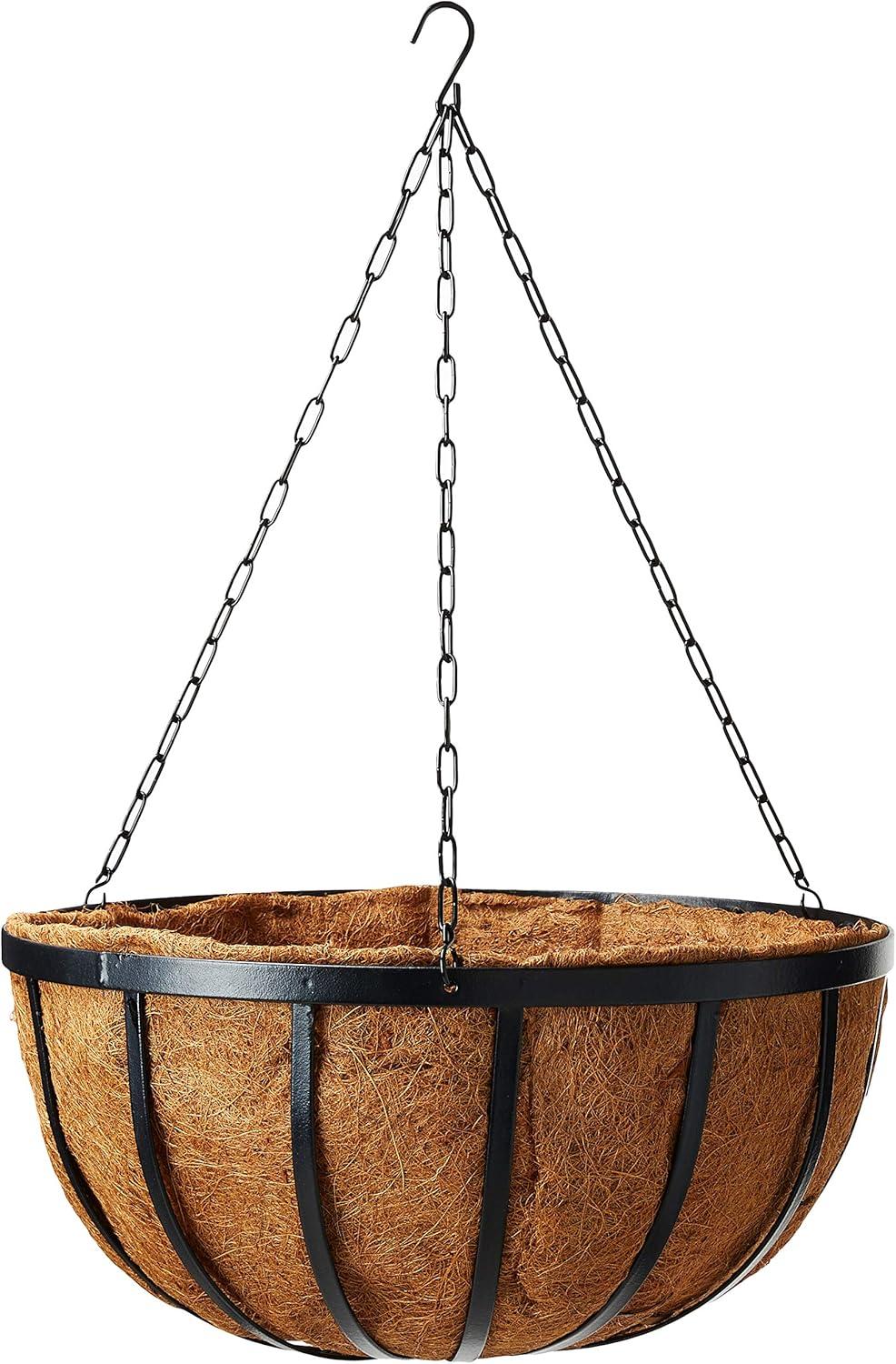 Exlonjet Garden Products Coconut 1593 Solstice Round Hanging Basket Planter, 20-Inch, Black